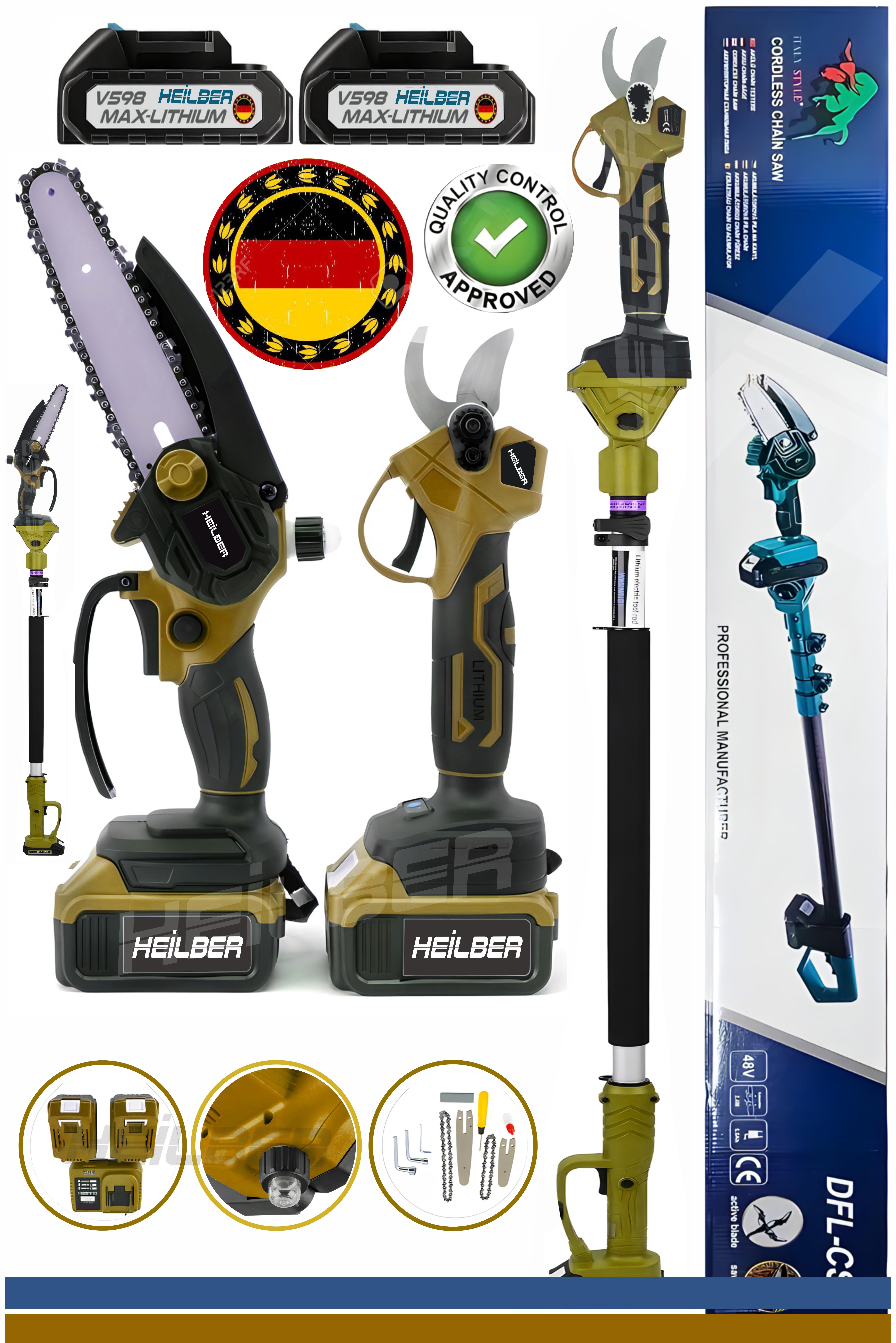 V598/21V +2 BATARYA BA01062S 15CM AKÜLÜ DAL BUDAMA TESTERESİ VE 30MM ŞARJLI DAL BUDAMA BAĞ MAKASI