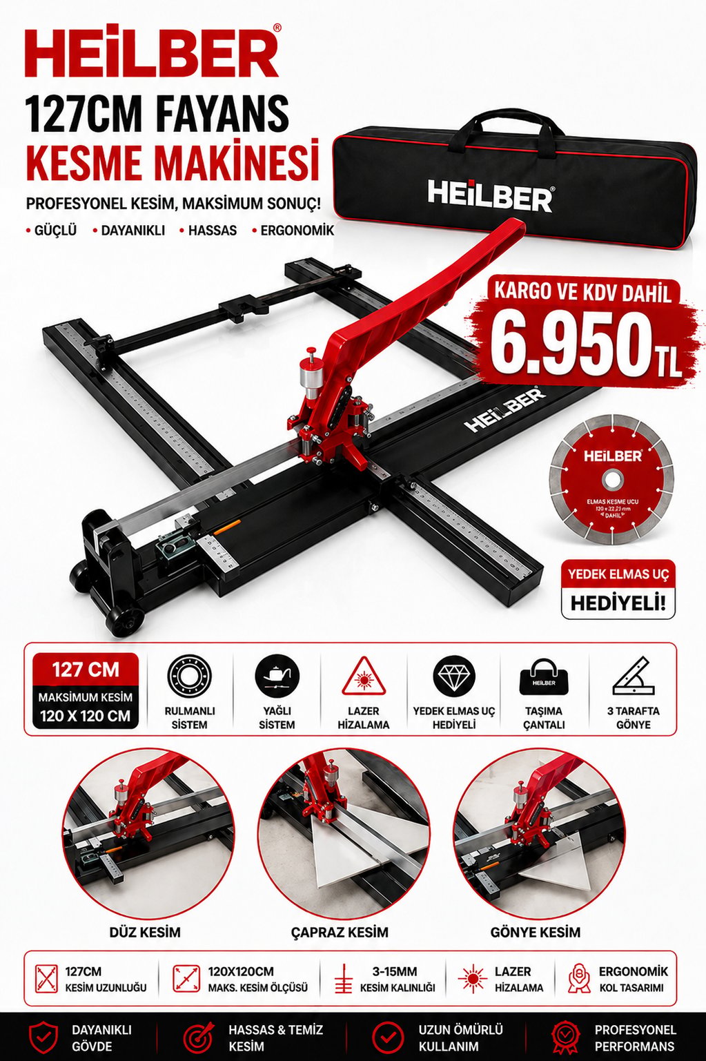 YENİ MODEL 120X60 CM LAZERLİ YAĞLI TAŞIMA ÇANTALI FAYANS KESME SERAMİK KESME MAKİNESİ