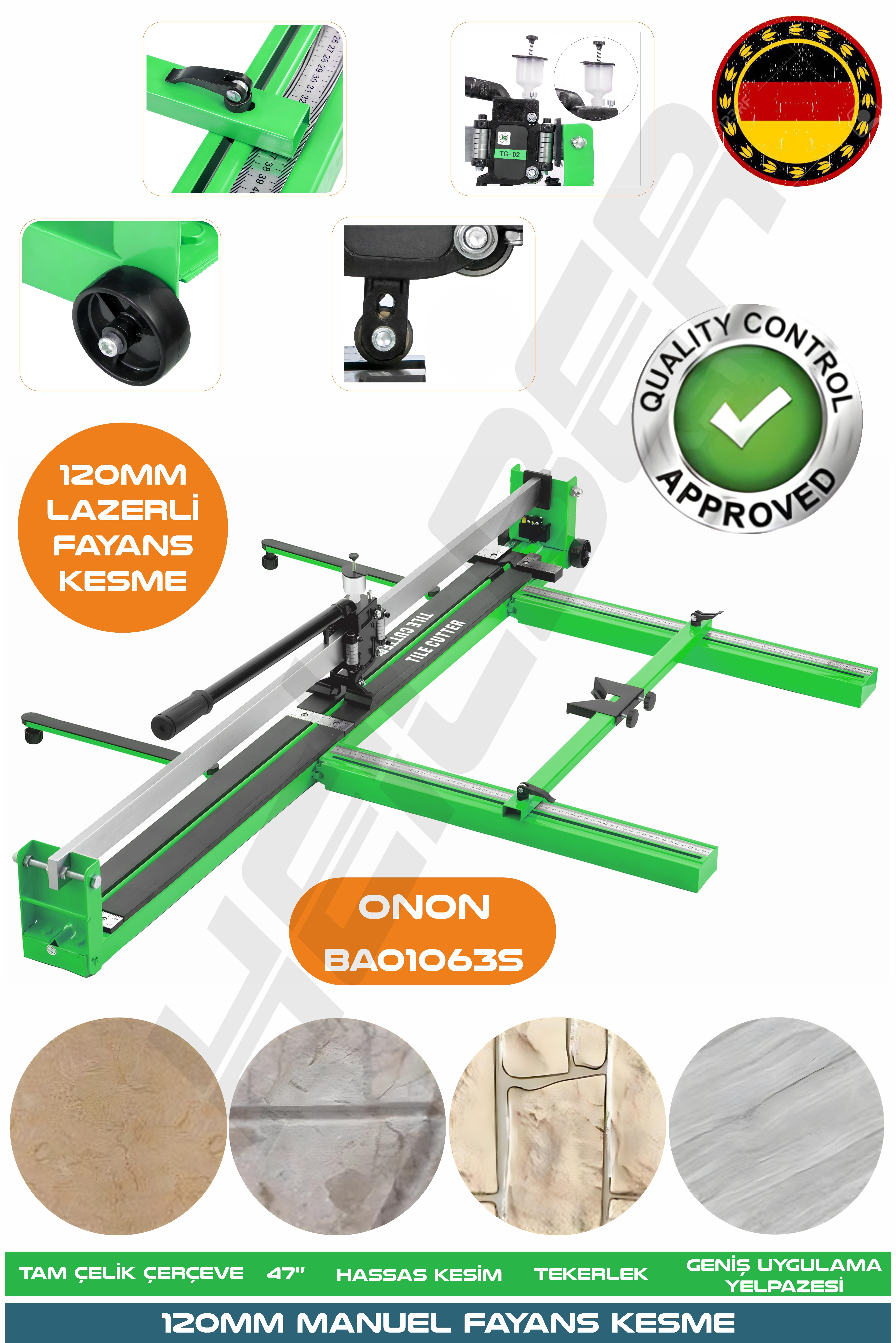 YENİ NESİL GREEN 120CM LAZERLİ YAĞLI ÇİFT SÜRGÜLÜ HASSAS KESİM METRELİ SERAMİK FAYANS GRANİT KESME MAKİNESİ