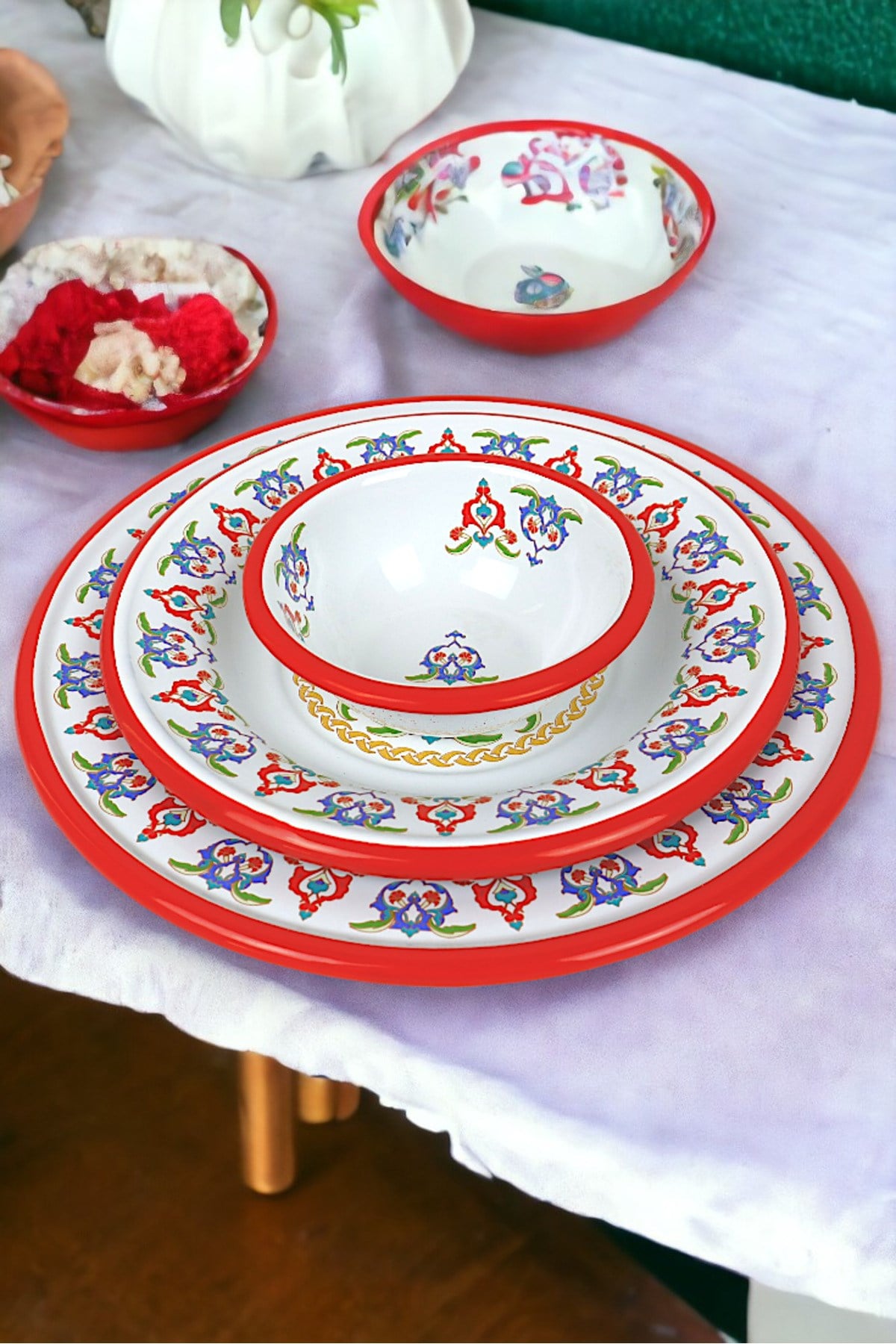 13-24-30 No 3'lü Emaye Yemek Tabağı, Tabak Servis, Yemek, Kamp Piknik, Çeyiz, Hediye