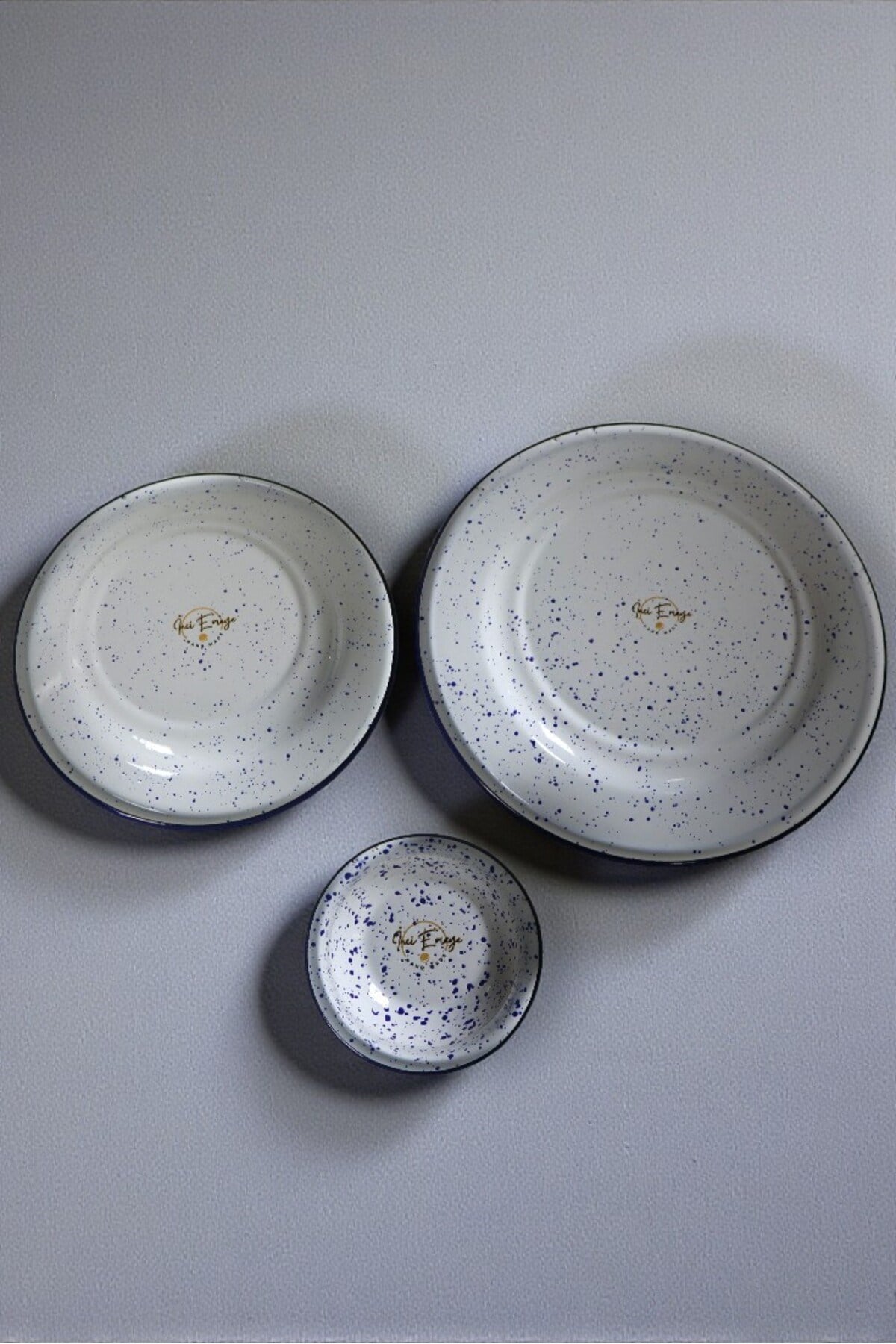 13-24-30 No 3'lü Emaye Yemek Tabağı, Tabak Servis, Yemek, Kamp Piknik, Çeyiz, Hediye