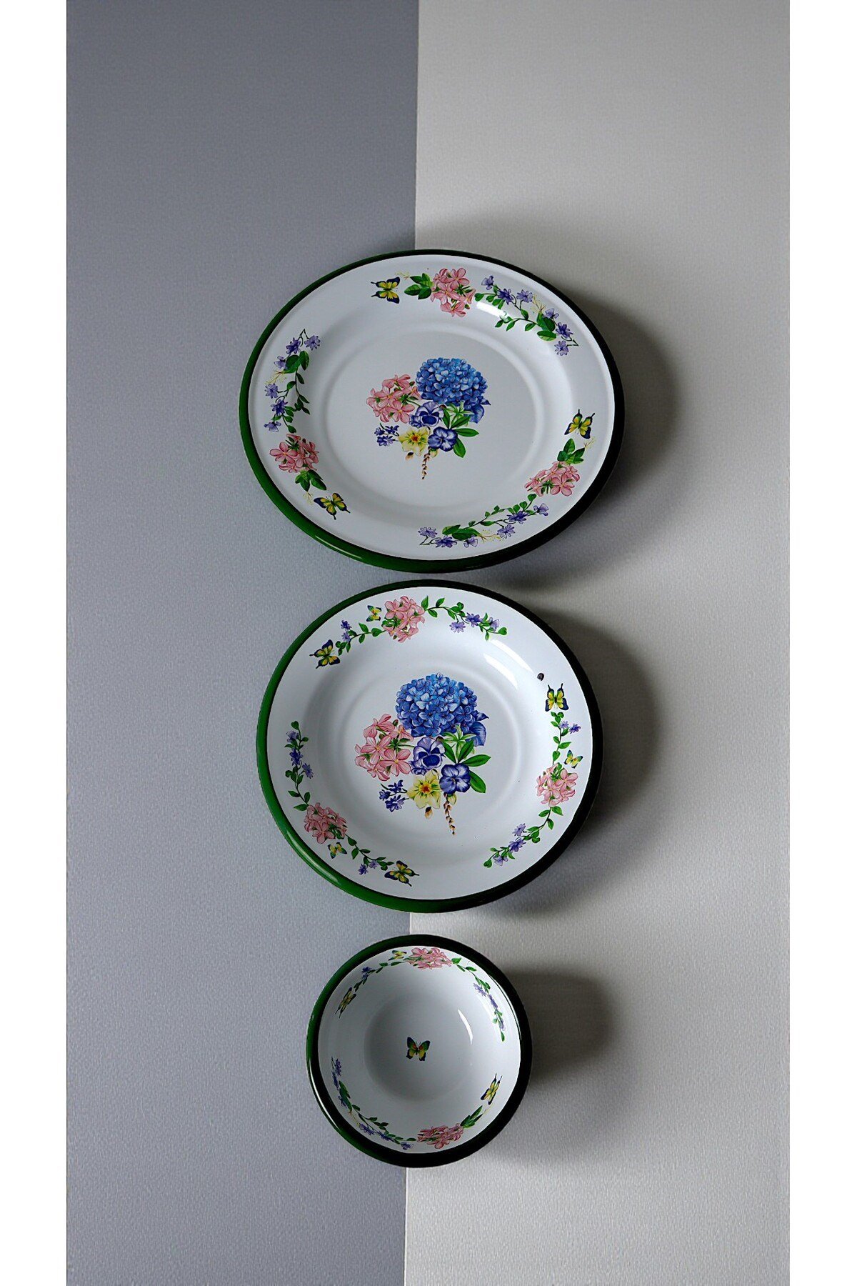 13-24-30 No 3'lü Emaye Yemek Tabağı, Tabak Servis, Yemek, Kamp Piknik, Çeyiz, Hediye
