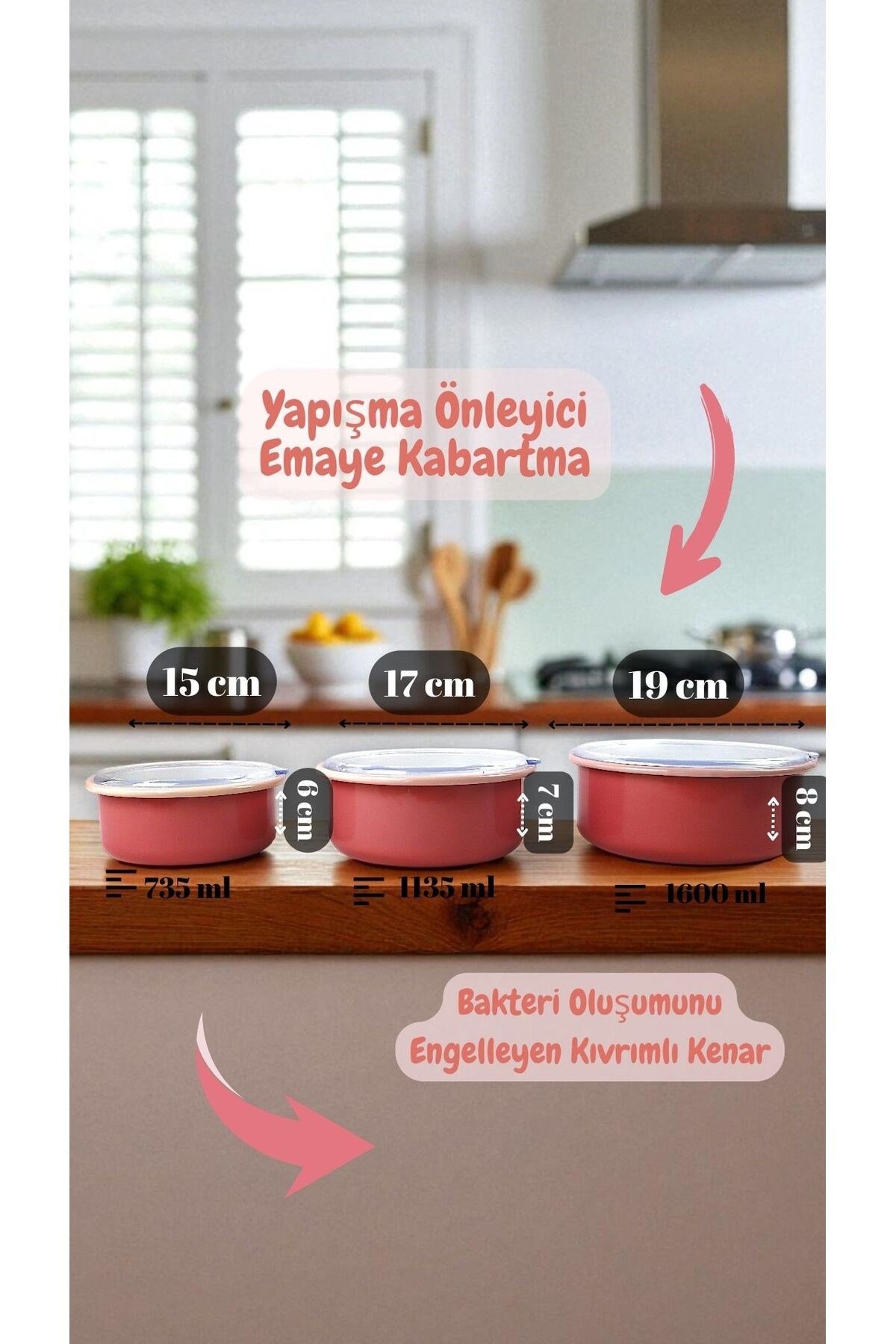 14 - 16 - 18 No Emaye Saklama Kabı 3 lü