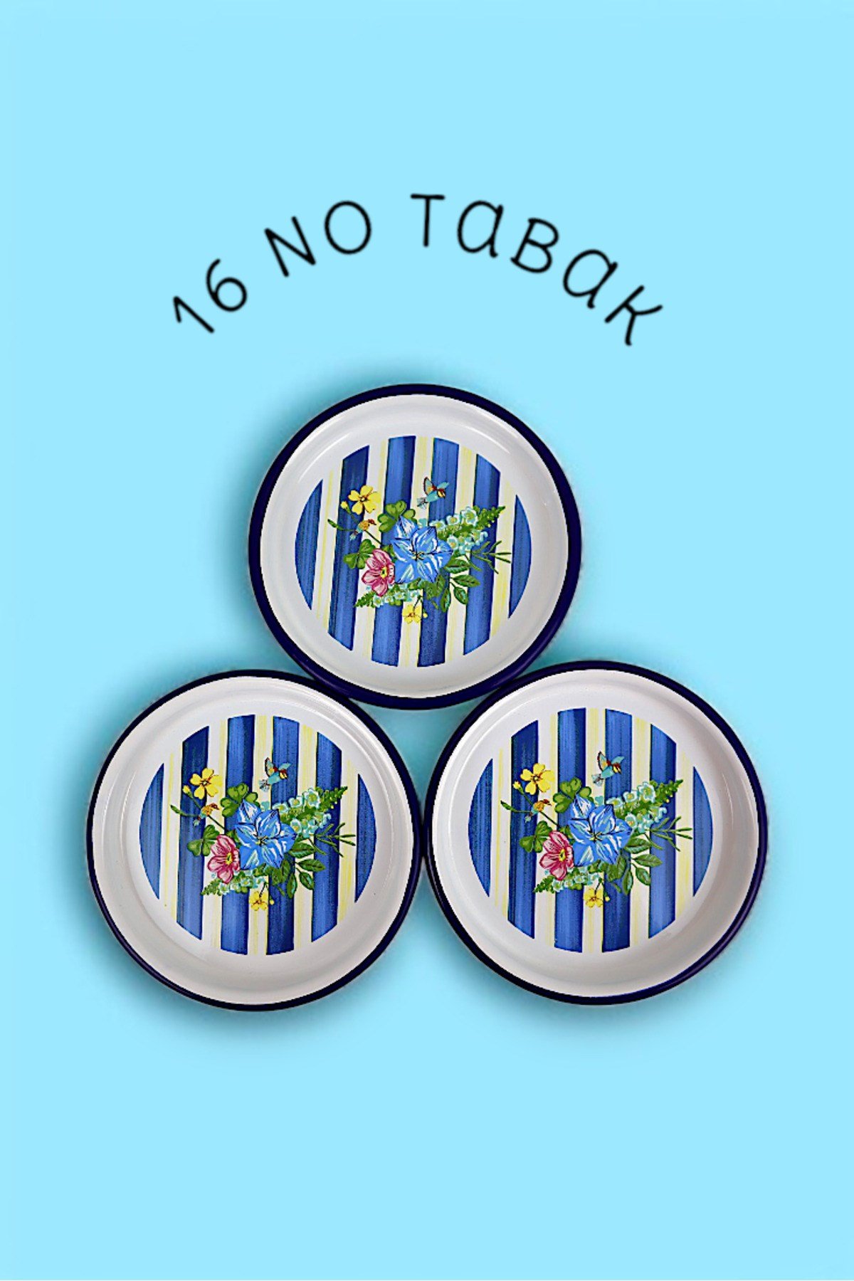 16 Cm 3 Parça Emaye Tabak 3 Kişilik Kahve Tabağı, Servis Tabağı Çerez Tabağı,, Hediye,