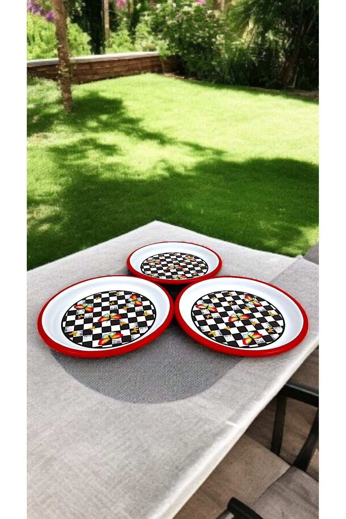 16 Cm 3 Parça Emaye Tabak 3 Kişilik Kahve Tabağı, Servis Tabağı Çerez Tabağı,, Hediye,