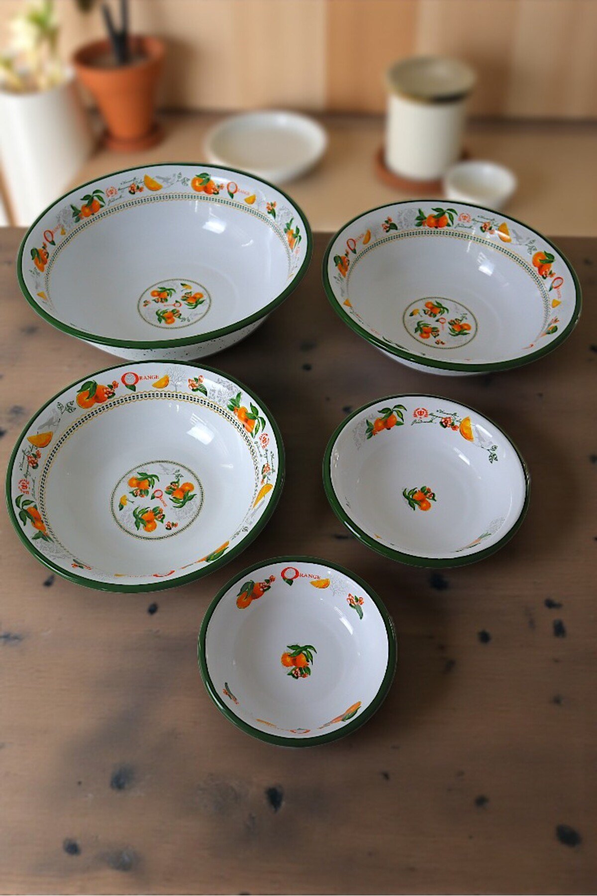 20cm-24cm-32 Cm-36 Cm-40 Cm 5 li Emaye Leğen Çırpma Ve Karıştırma Kabı, Hamur Leğeni,Meyvelik, Çeyiz