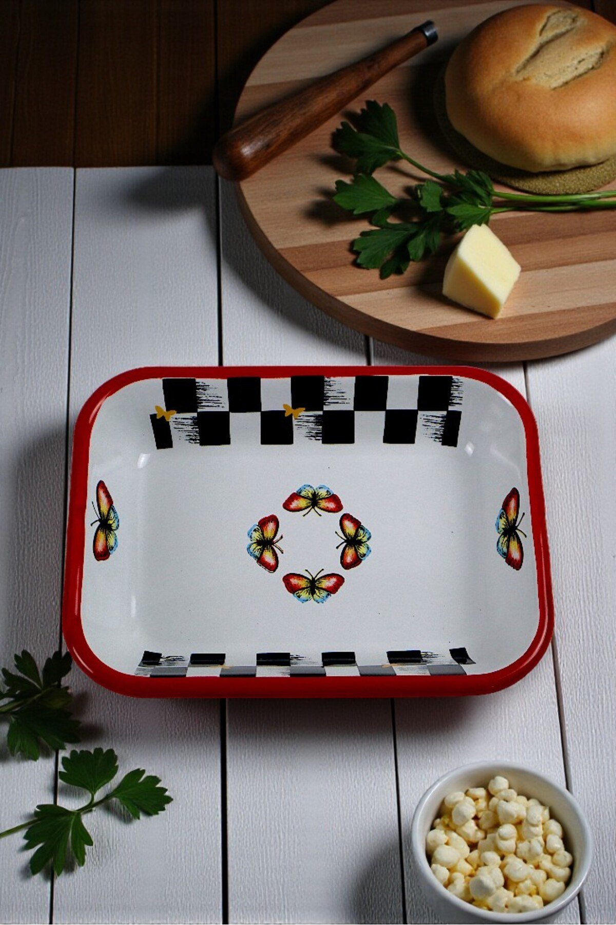 22 No Emaye Dörtgen Tabak Meze Kahvaltılık Kamp Piknik