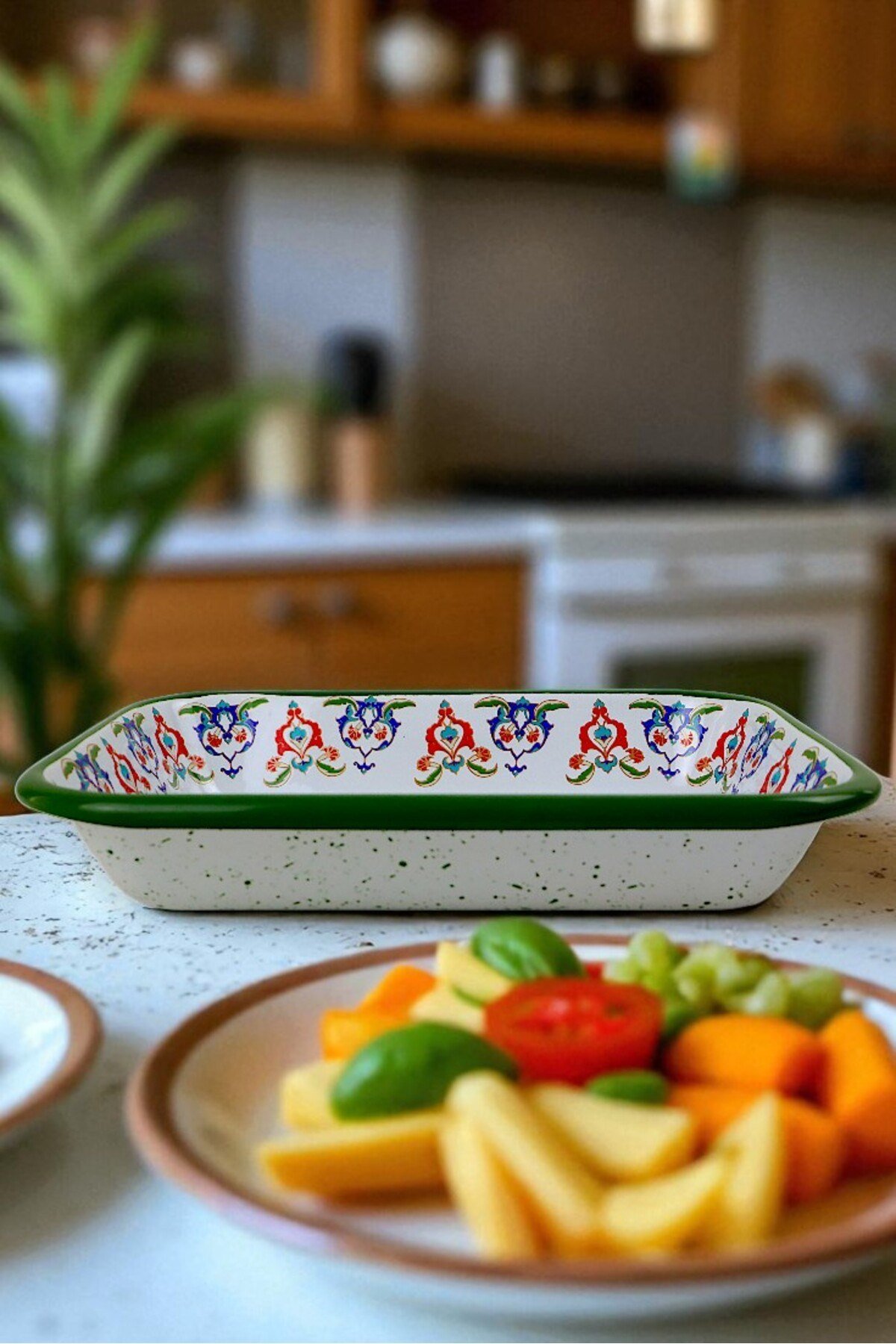 22 No Emaye Dörtgen Tabak Meze Kahvaltılık Kamp Piknik