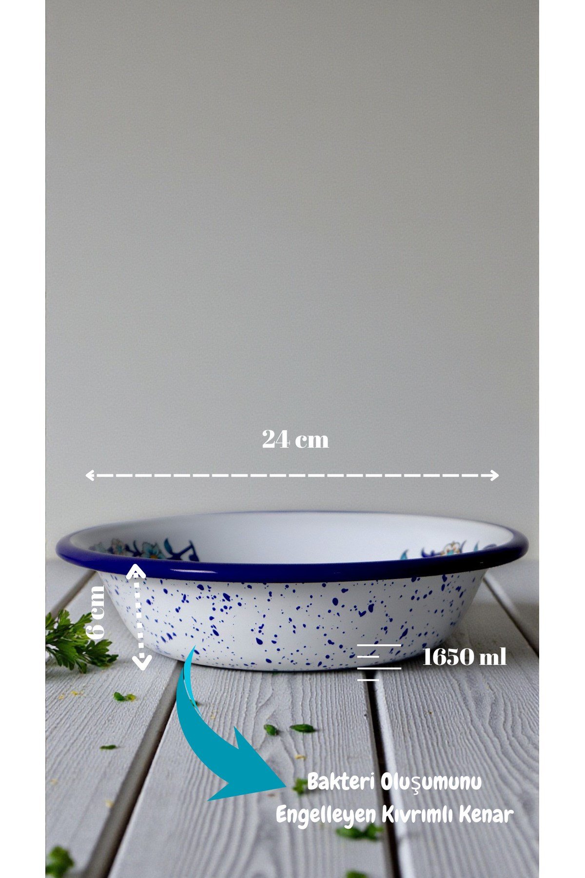 24 Cm Emaye Kase , Çukur Tabak, Salata Tabak, Cips Tabak