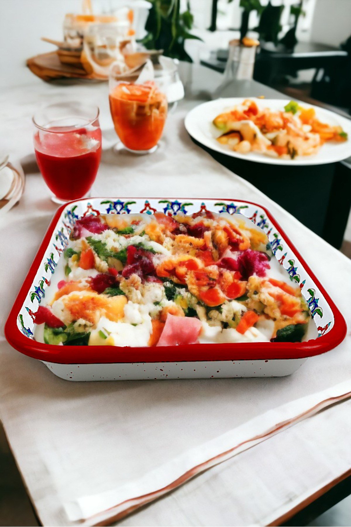 28 No Emaye Dörtgen Tabak Meze Kahvaltılık Kamp Piknik