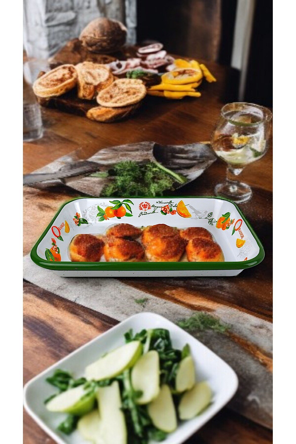 28 No Emaye Dörtgen Tabak Meze Kahvaltılık Kamp Piknik