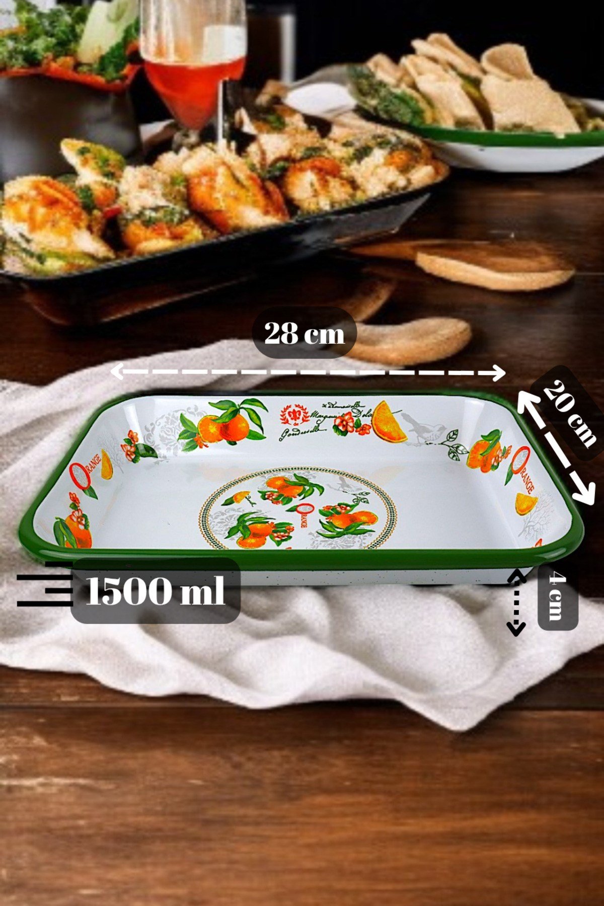 28 No Emaye Dörtgen Tabak Meze Kahvaltılık Kamp Piknik