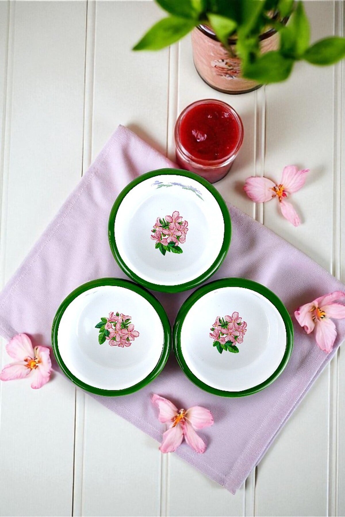 3 Parça 10Cm Emaye Dik Tabak Set , Kahvaltı Tabağı, Reçellik, Zeytin, Peynir Tabağı, Çeyiz, Hediye