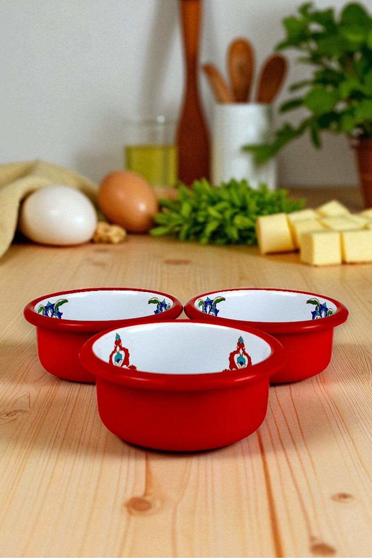 3 Parça 10Cm Emaye Dik Tabak Set , Kahvaltı Tabağı, Reçellik, Zeytin, Peynir Tabağı, Çeyiz, Hediye