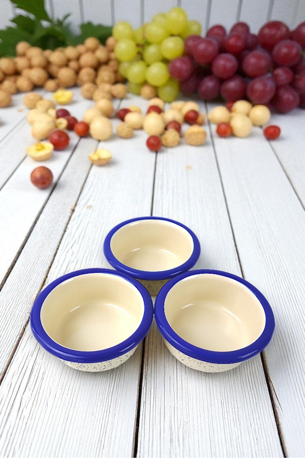 3 Parça 10Cm Emaye Dik Tabak Set , Kahvaltı Tabağı, Reçellik, Zeytin, Peynir Tabağı, Çeyiz, Hediye
