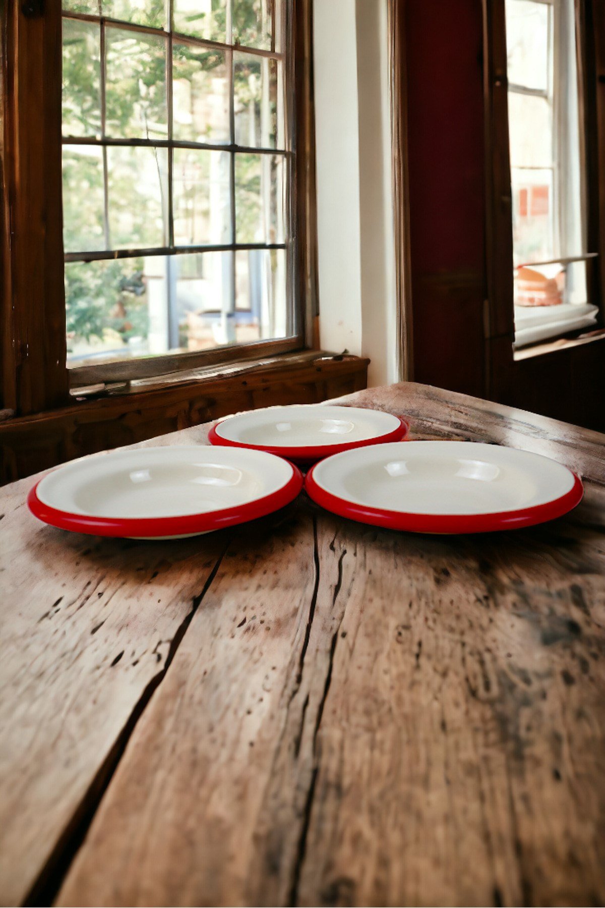 3 Parça 14Cm Emaye Tabak Set , Kahvaltı Tabağı, Reçellik, Zeytin, Peynir Tabağı, Çeyiz, Hediye