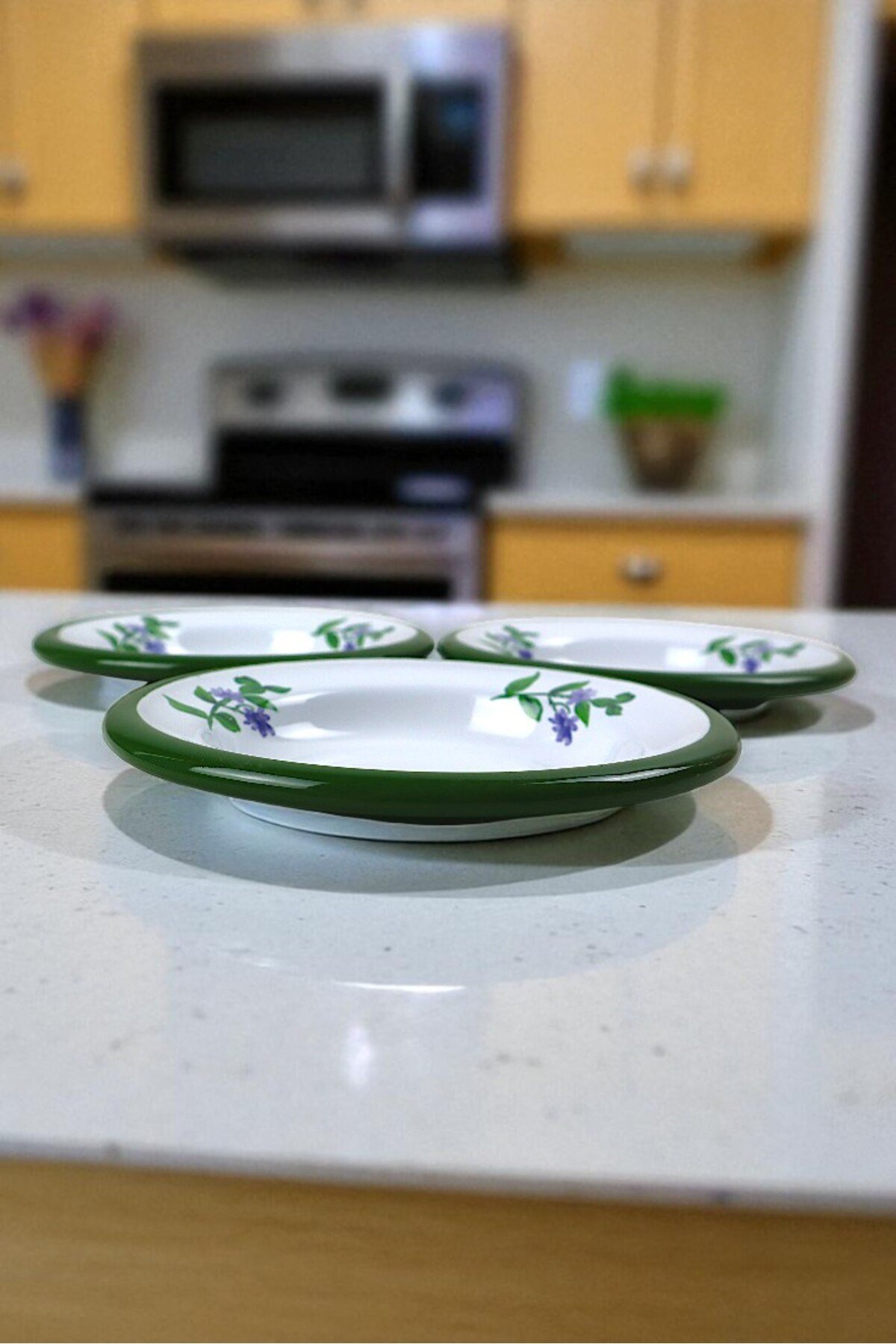 3 Parça 14Cm Emaye Tabak Set ,Kahvaltı Tabağı,Reçellik, Zeytin, Peynir Tabağı, Çeyiz, Yılbaşı Hediye