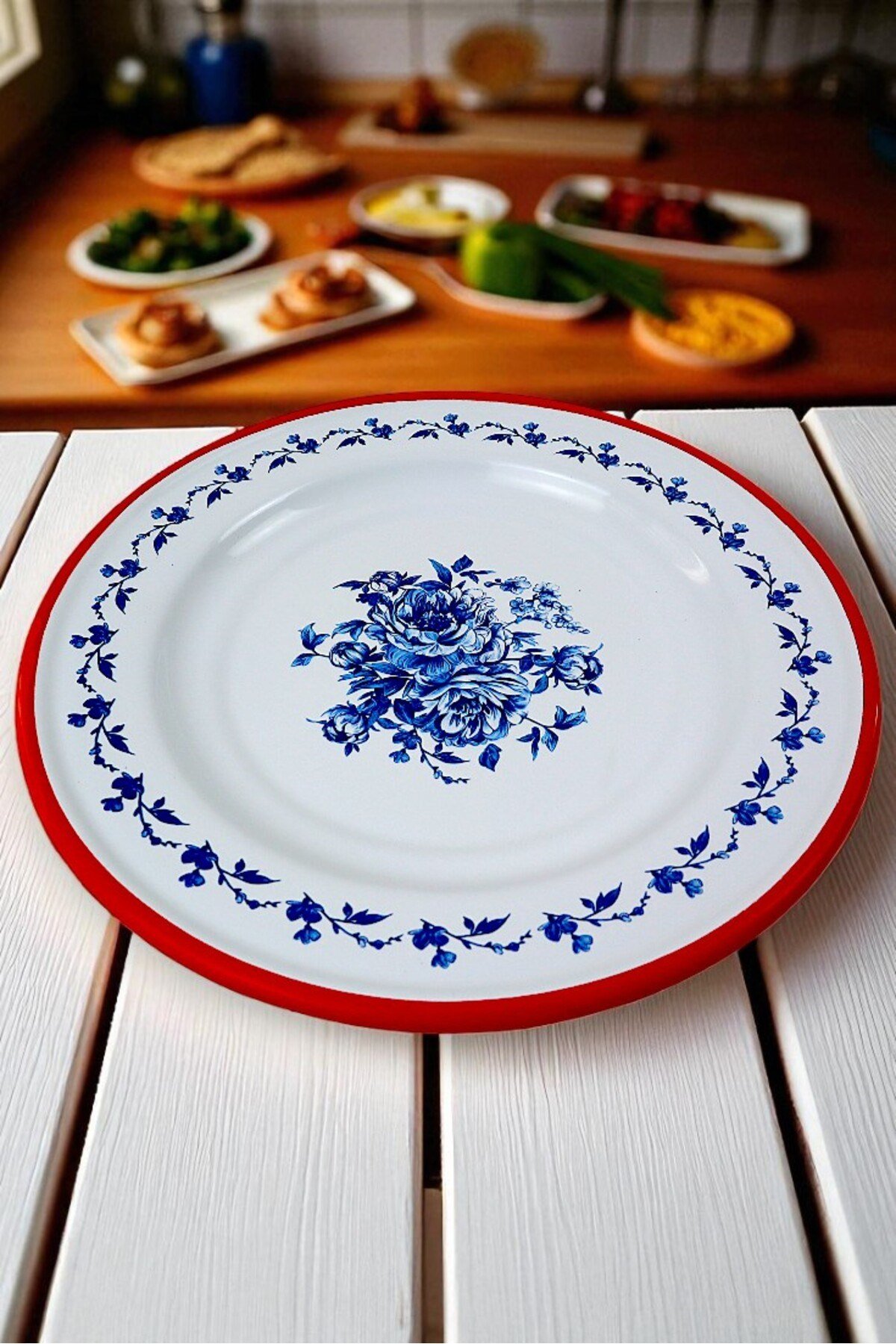 30 No 30 Cm Emaye Yemek Tabağı Tabak Servis Yemek Kamp Piknik, Çeyiz, Hediye