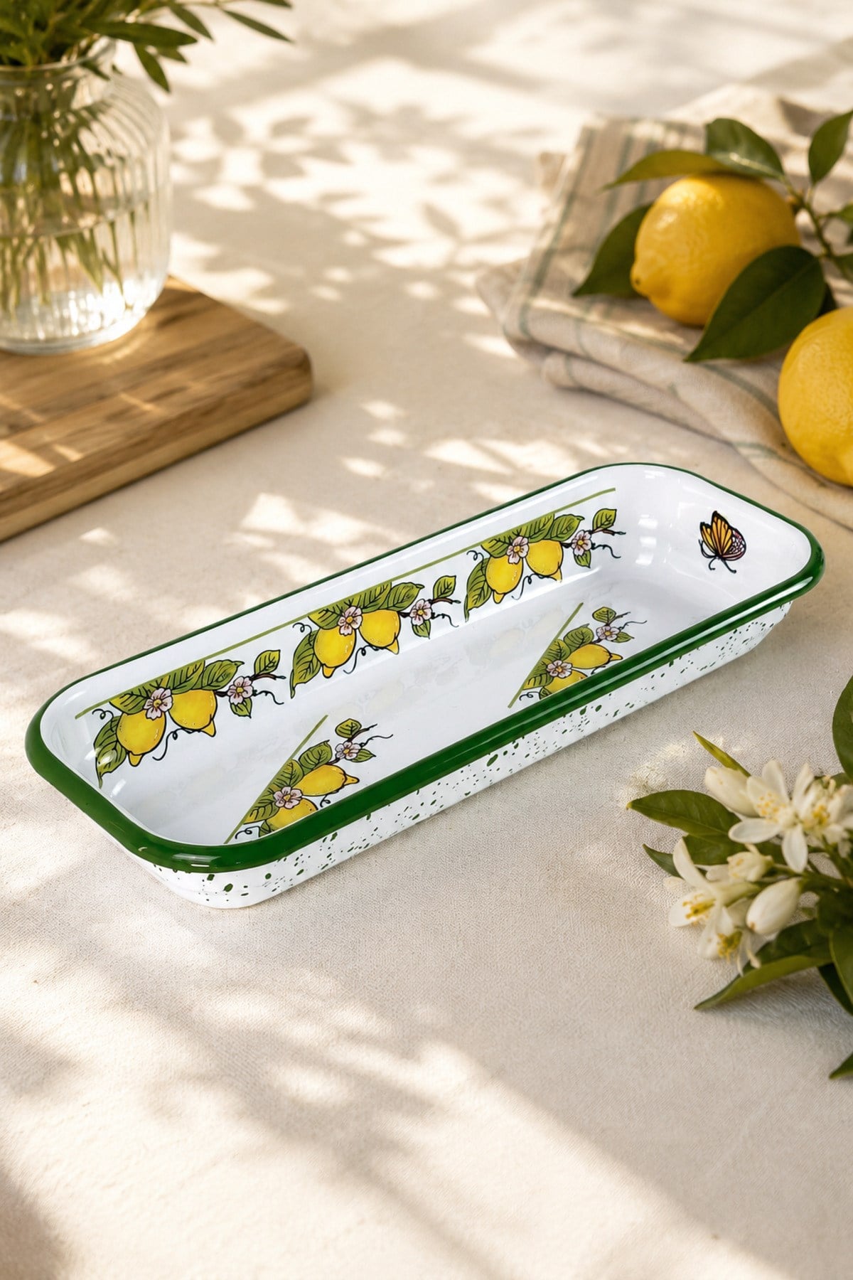 30X13 Cm Emaye Dikdörtgen Tabak, Sunum, Çerezlik, Çeyiz, Hediyelik