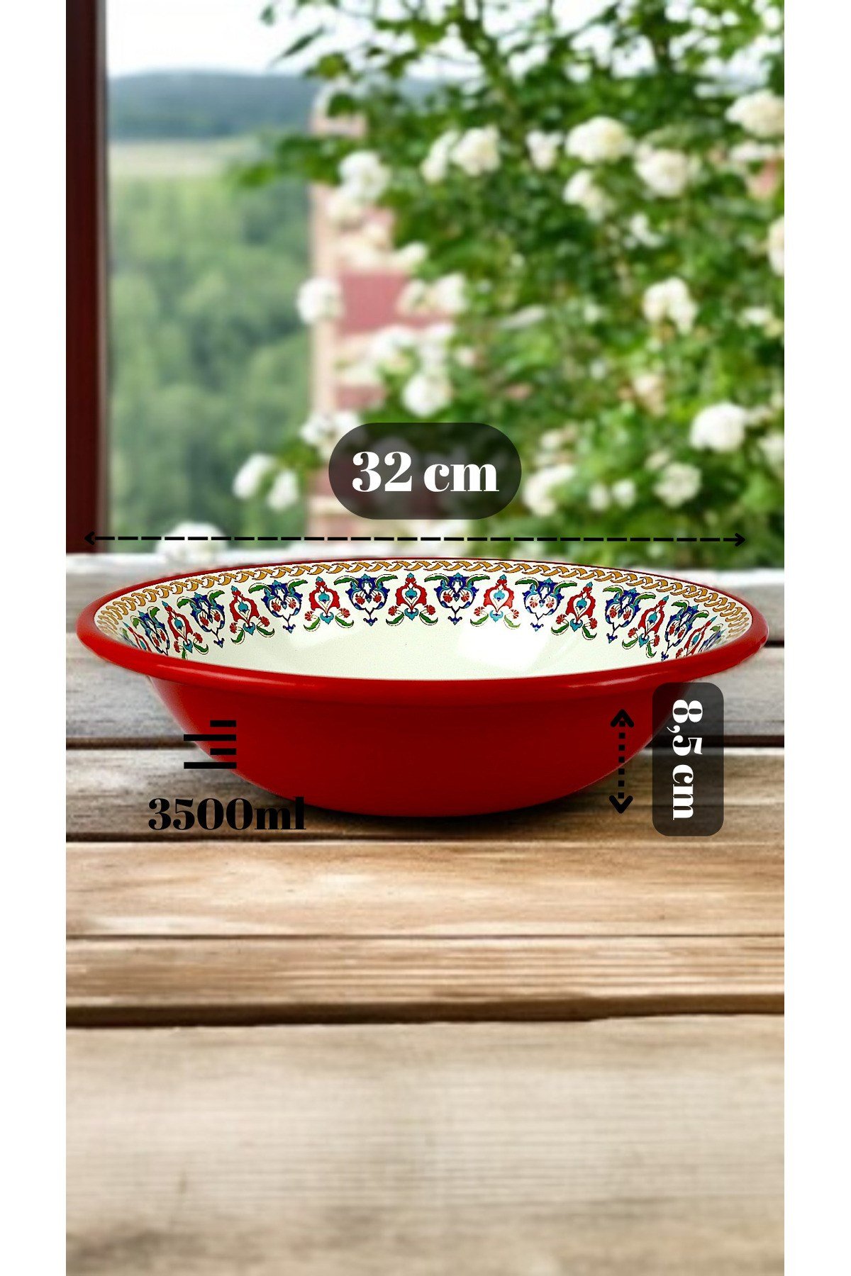 32 Cm 3.5Litre Emaye Leğen Çırpma ve Karıştırma Kabı, Hamur Leğeni. Meyvelik. Çeyiz. Büyük Kase