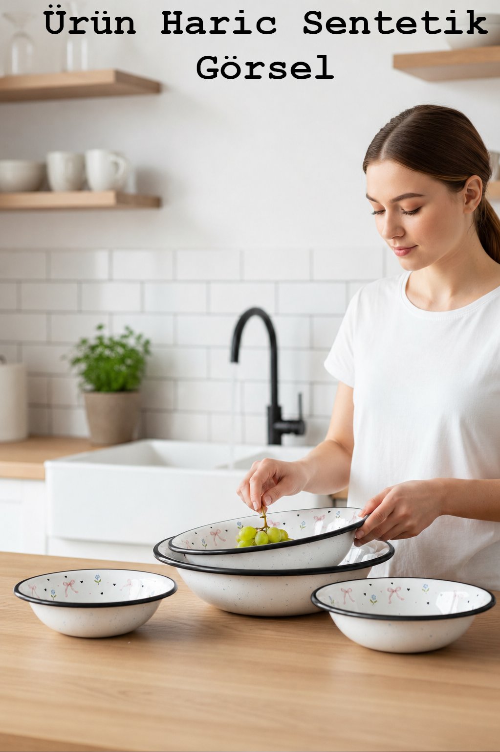 32 Cm-36 Cm-40 Cm 3 Lü Emaye Leğen Çırpma Ve Karıştırma Kabı, Hamur Leğeni,Meyvelik, Çeyiz, Hediye,
