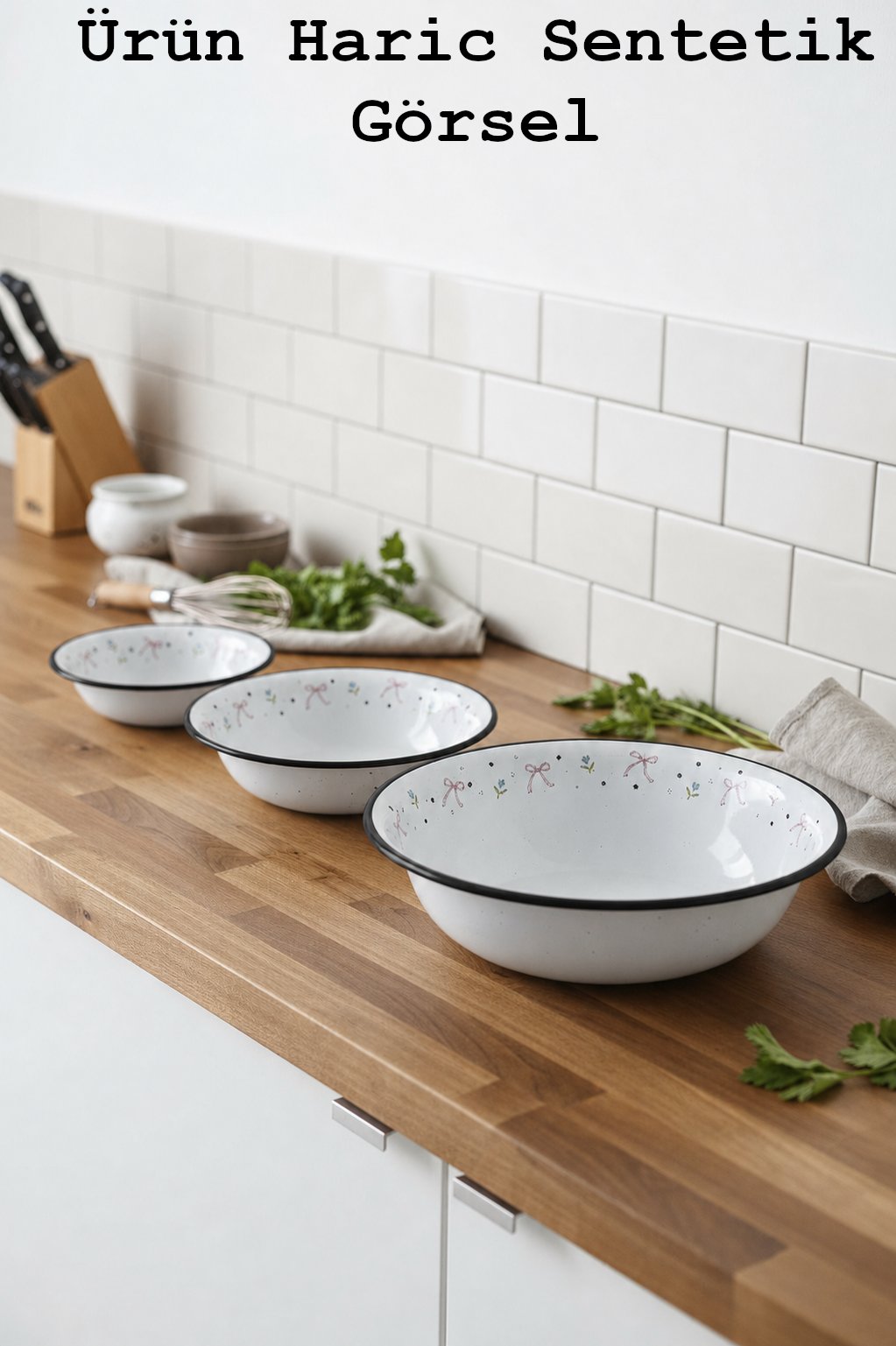 32 Cm-36 Cm-40 Cm 3 Lü Emaye Leğen Çırpma Ve Karıştırma Kabı, Hamur Leğeni,Meyvelik, Çeyiz, Hediye,