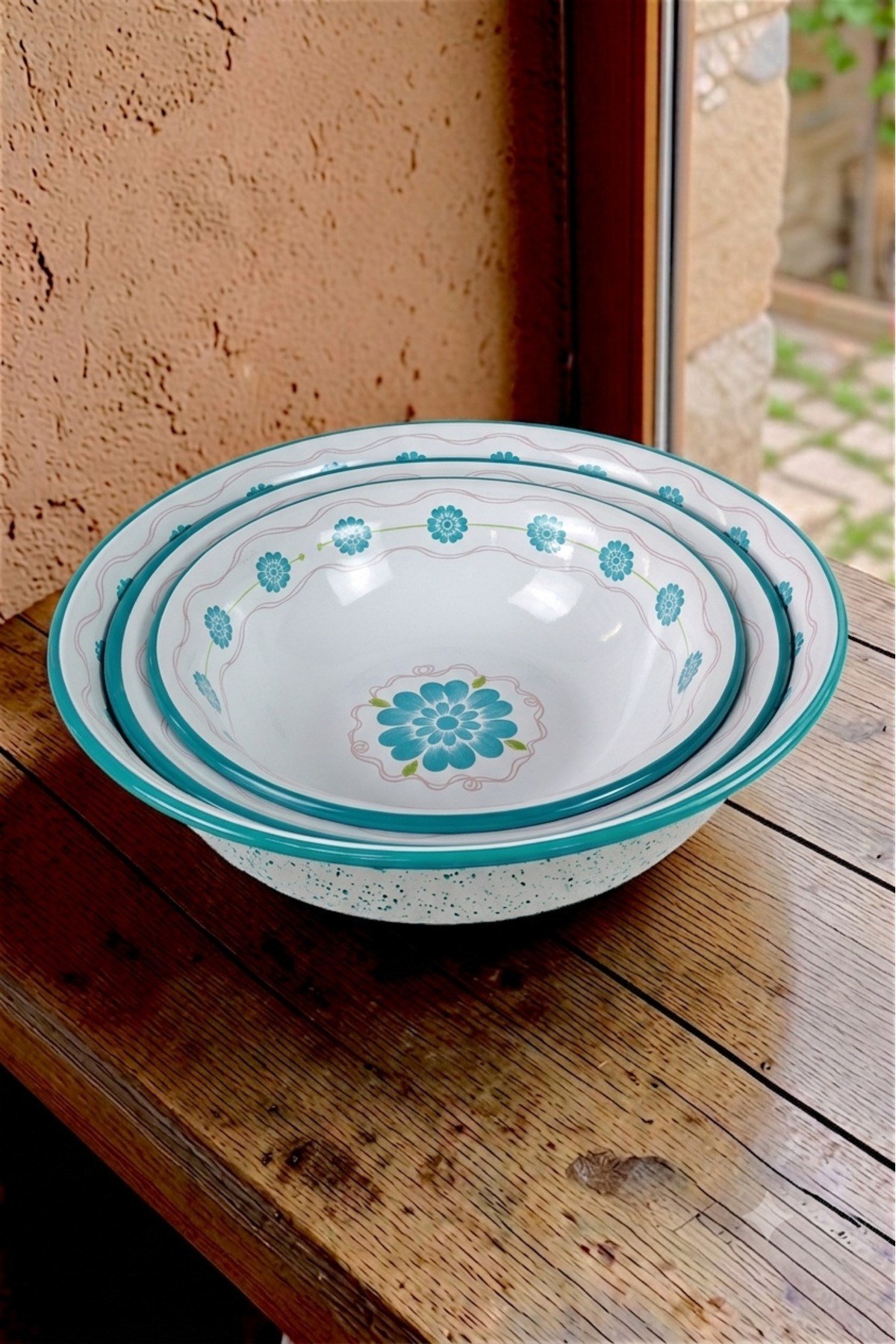 32 Cm-36 Cm-40 Cm 3 Lü Emaye Leğen Çırpma Ve Karıştırma Kabı, Hamur Leğeni,Meyvelik, Çeyiz, Hediye,