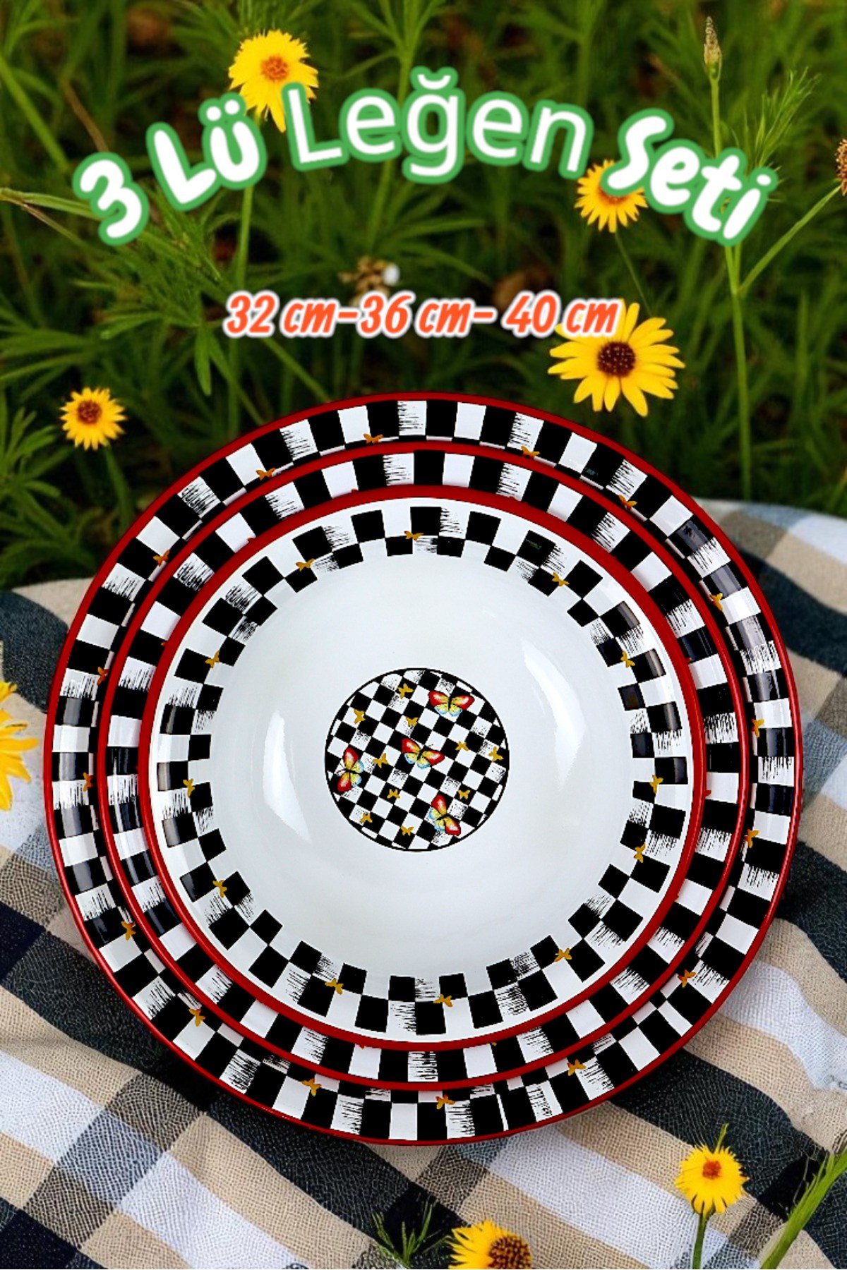 32 Cm-36 Cm-40 Cm 3 Lü Emaye Leğen Çırpma Ve Karıştırma Kabı, Hamur Leğeni,Meyvelik, Çeyiz, Hediye,