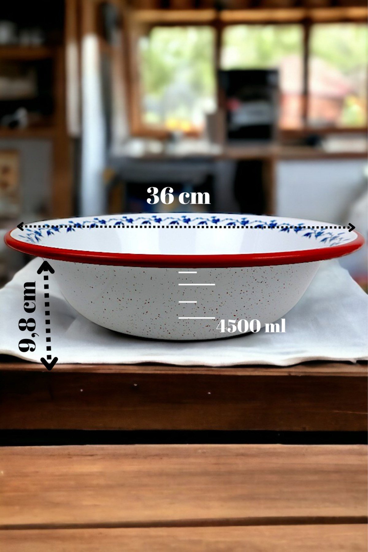 36 Cm 4,5 Litre Emaye Leğen Çırpma ve Karıştırma Kabı, Hamur Leğeni. Meyvelik. Çeyiz.  Büyük Kase