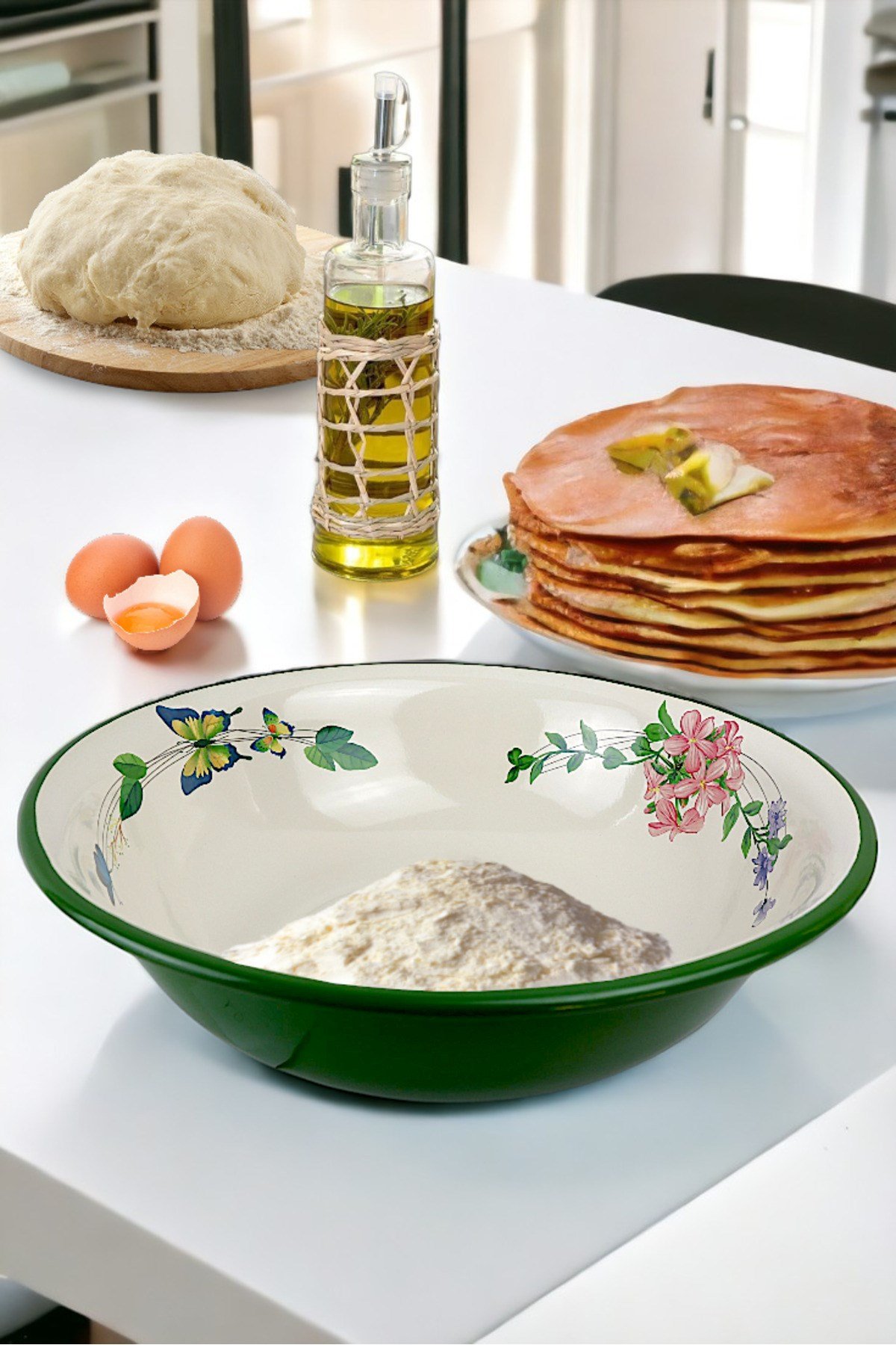 40 Cm 8Litre Emaye Leğen Çırpma Ve Karıştırma Kabı, Hamur Leğeni,Meyvelik, Çeyiz, Hediye, Büyük Kase