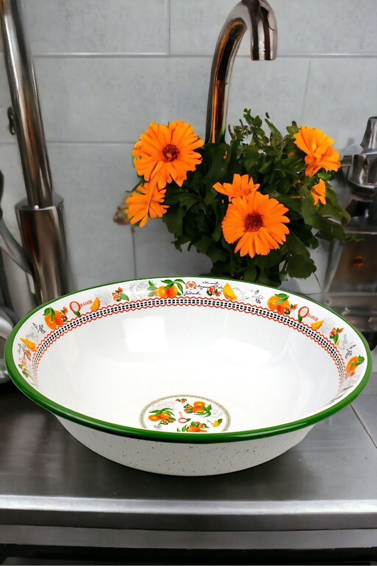 40 No 8 Litre Emaye Leğen Çırpma Ve Karıştırma Kabı.hamur Leğeni.meyvelik.çeyiz. Büyük Kase