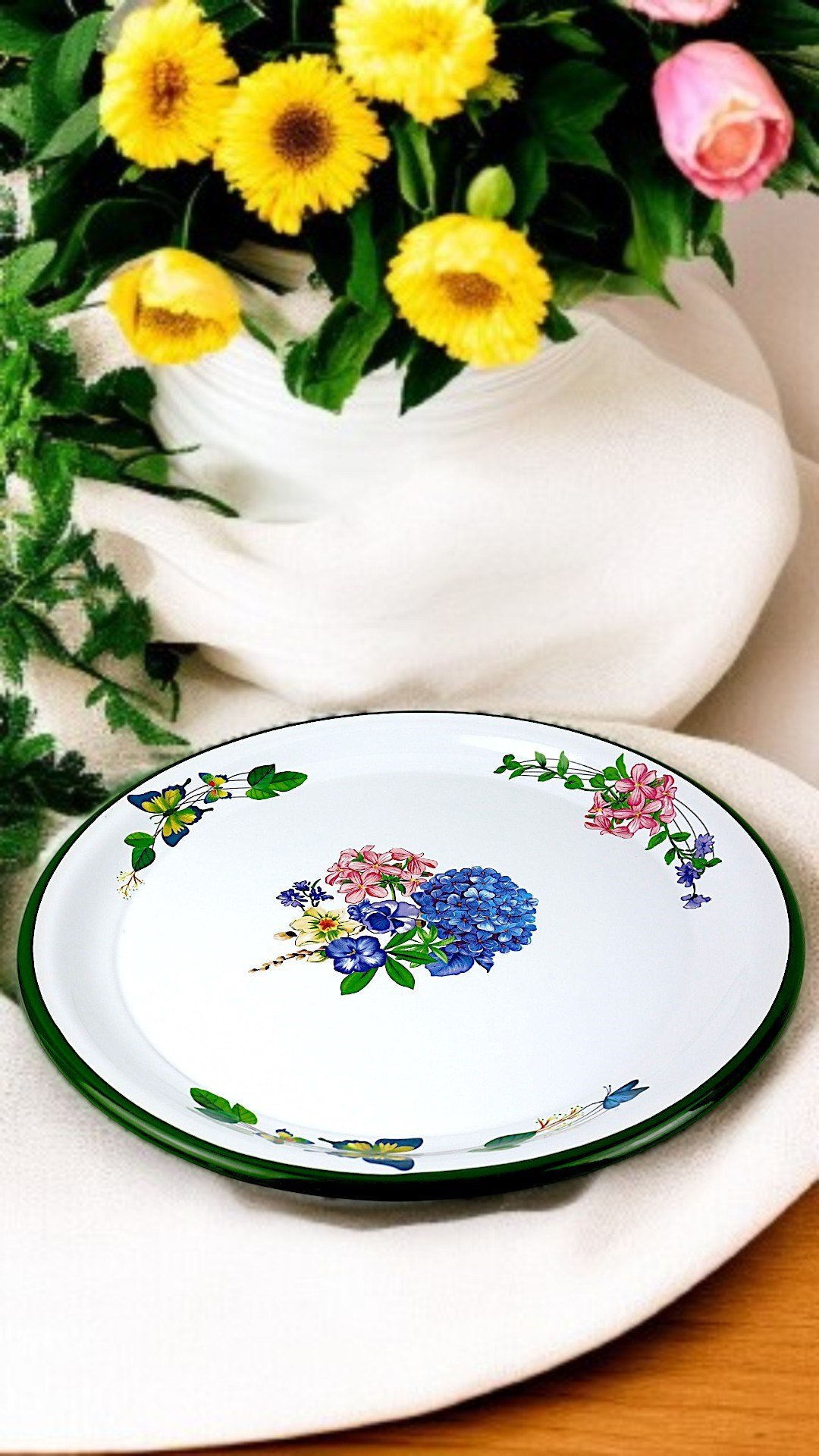 40 No Emaye Sini Sofra, Yemek Sunum Tepsi, Yer Sofrası Çinko ~38 Cm