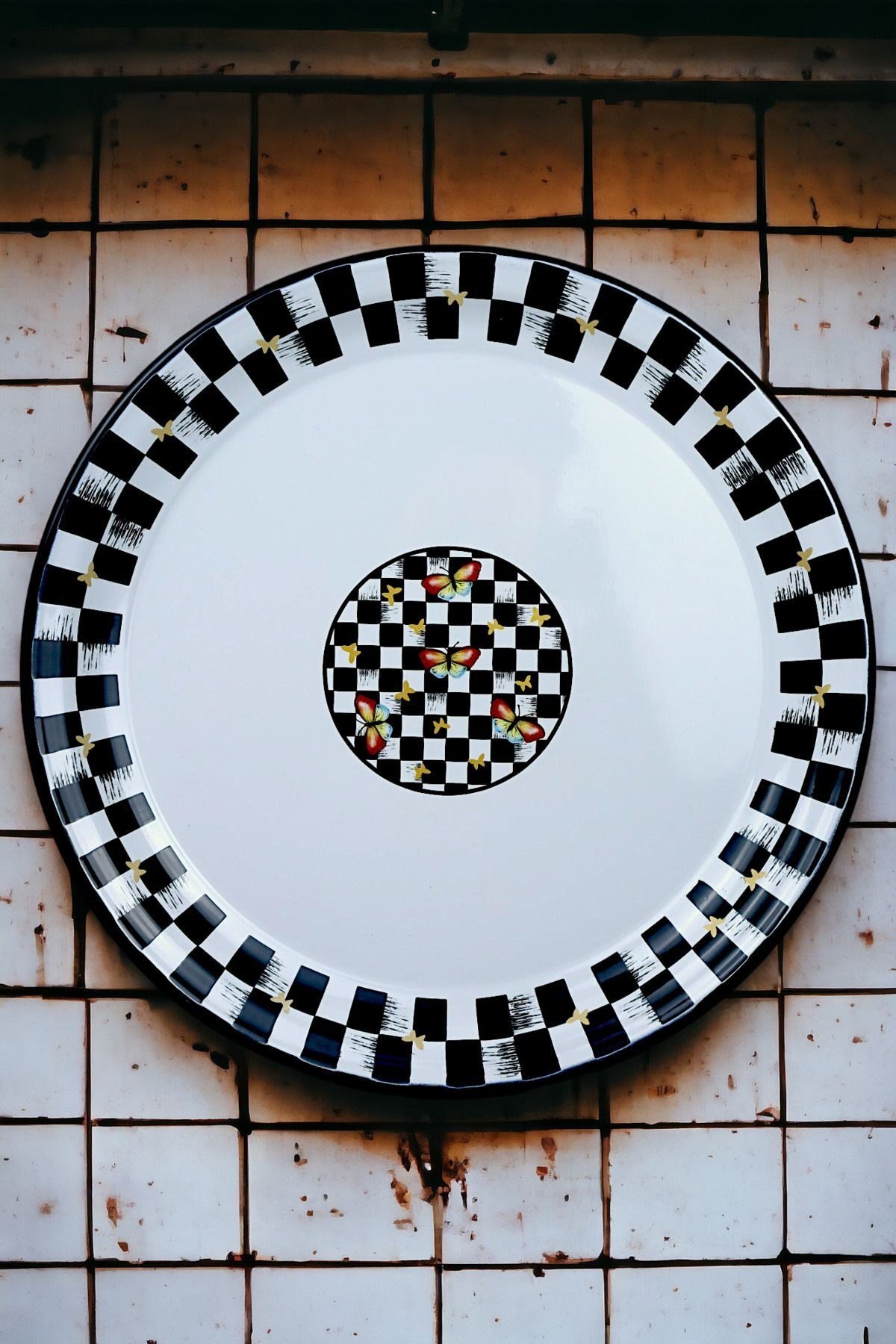 50 No Emaye Sini Sofra, Yemek Sunum Tepsi, Yer Sofrası Çinko ~48 Cm