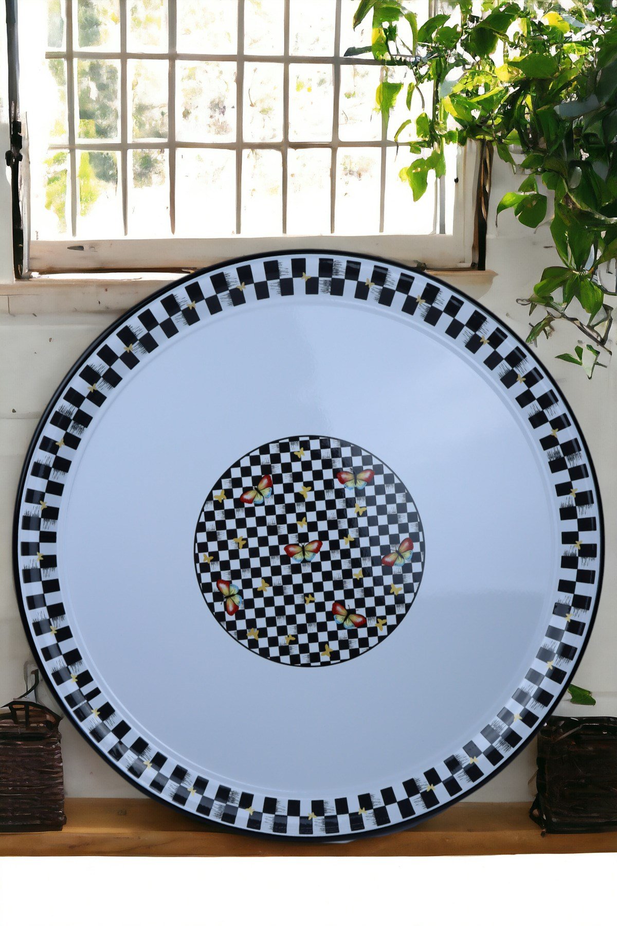 60 No Emaye Sini Sofra, Yemek Sunum Tepsi, Yer Sofrası Çinko ~58 Cm