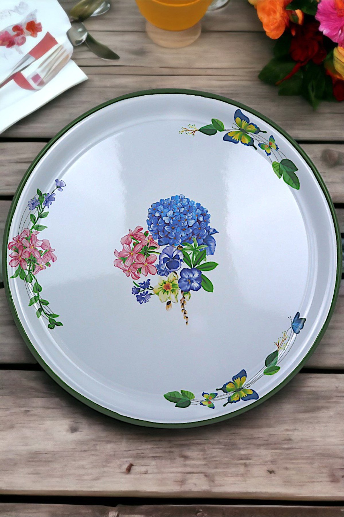 60 No Emaye Sini Sofra, Yemek Sunum Tepsi, Yer Sofrası Çinko ~58 Cm 1mm.KALIN ÜRÜN.