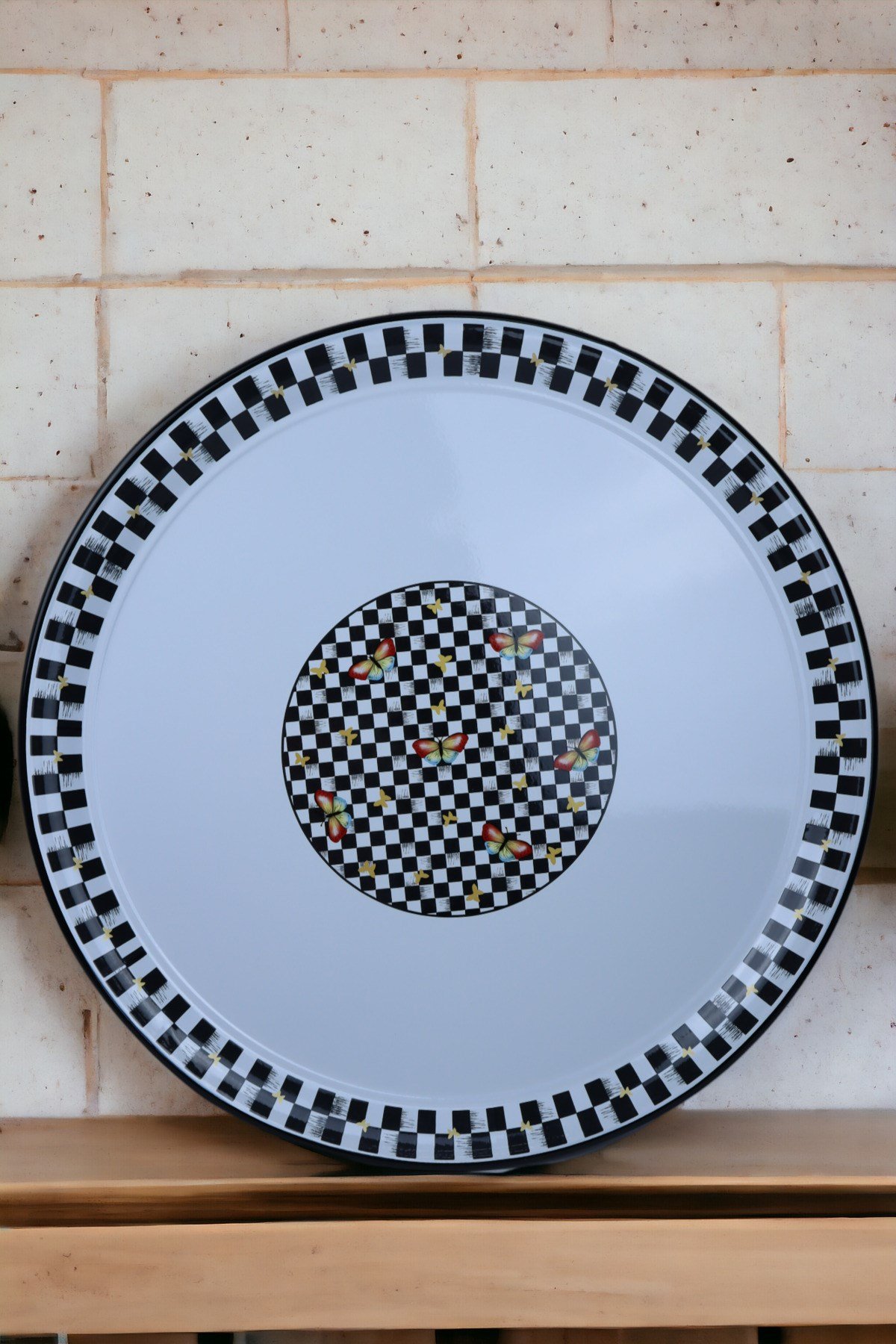60 No Emaye Sini Sofra, Yemek Sunum Tepsi, Yer Sofrası Çinko ~58 Cm