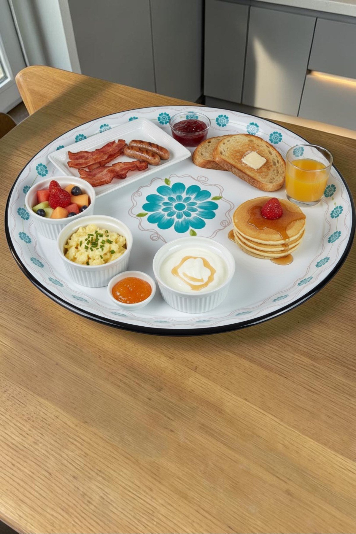 60 No Emaye Sini Sofra, Yemek Sunum Tepsi, Yer Sofrası Çinko ~58 Cm