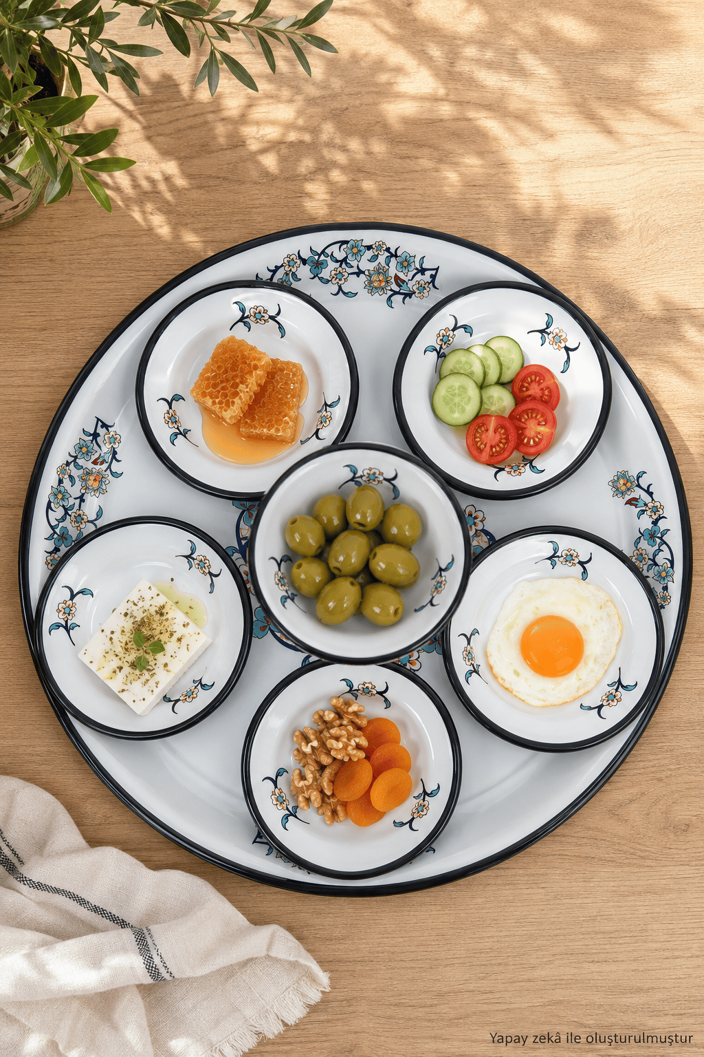 7 Parça Batdal Boy Emaye Kahvaltı Seti, Sunum, Kahvaltı Tabağı