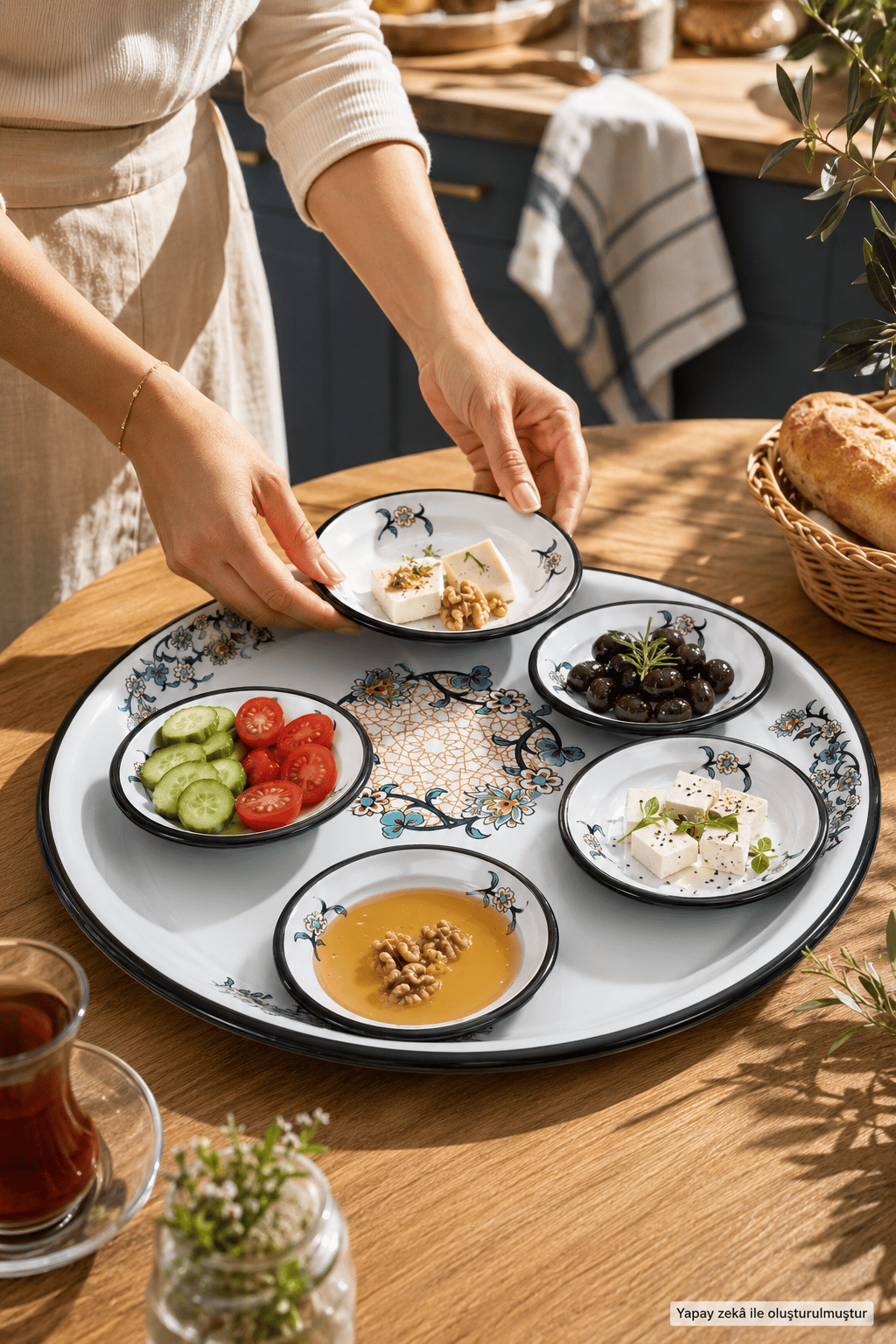 7 Parça Batdal Boy Emaye Kahvaltı Seti, Sunum, Kahvaltı Tabağı