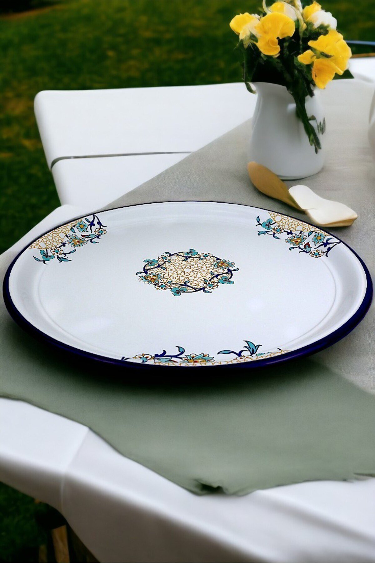 70 No Emaye Sini Sofra, Yemek Sunum Tepsi, Yer Sofrası Çinko ~68 Cm kalınlık:1mm