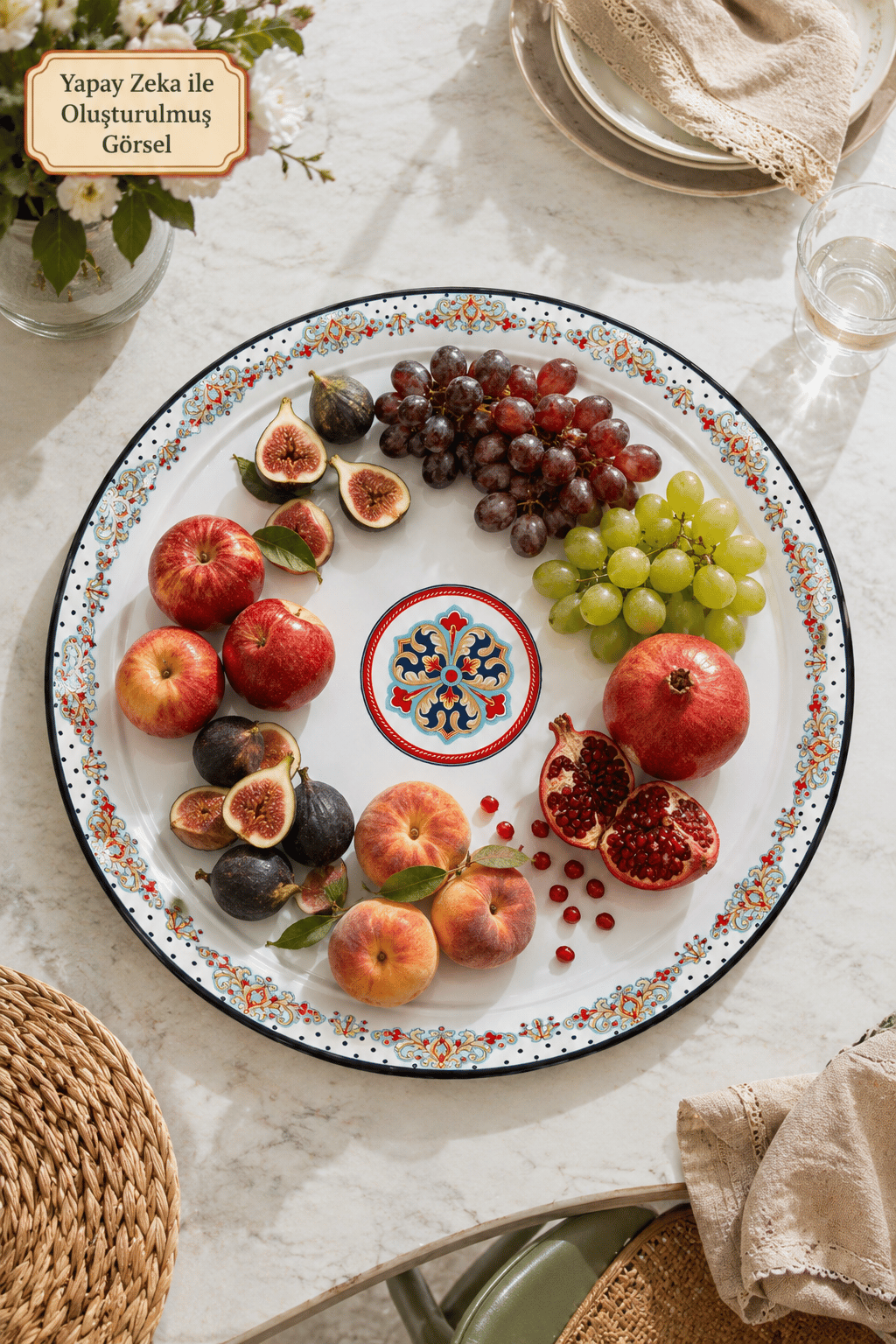70 No Emaye Sini Sofra, Yemek Sunum Tepsi, Yer Sofrası Çinko ~68 Cm