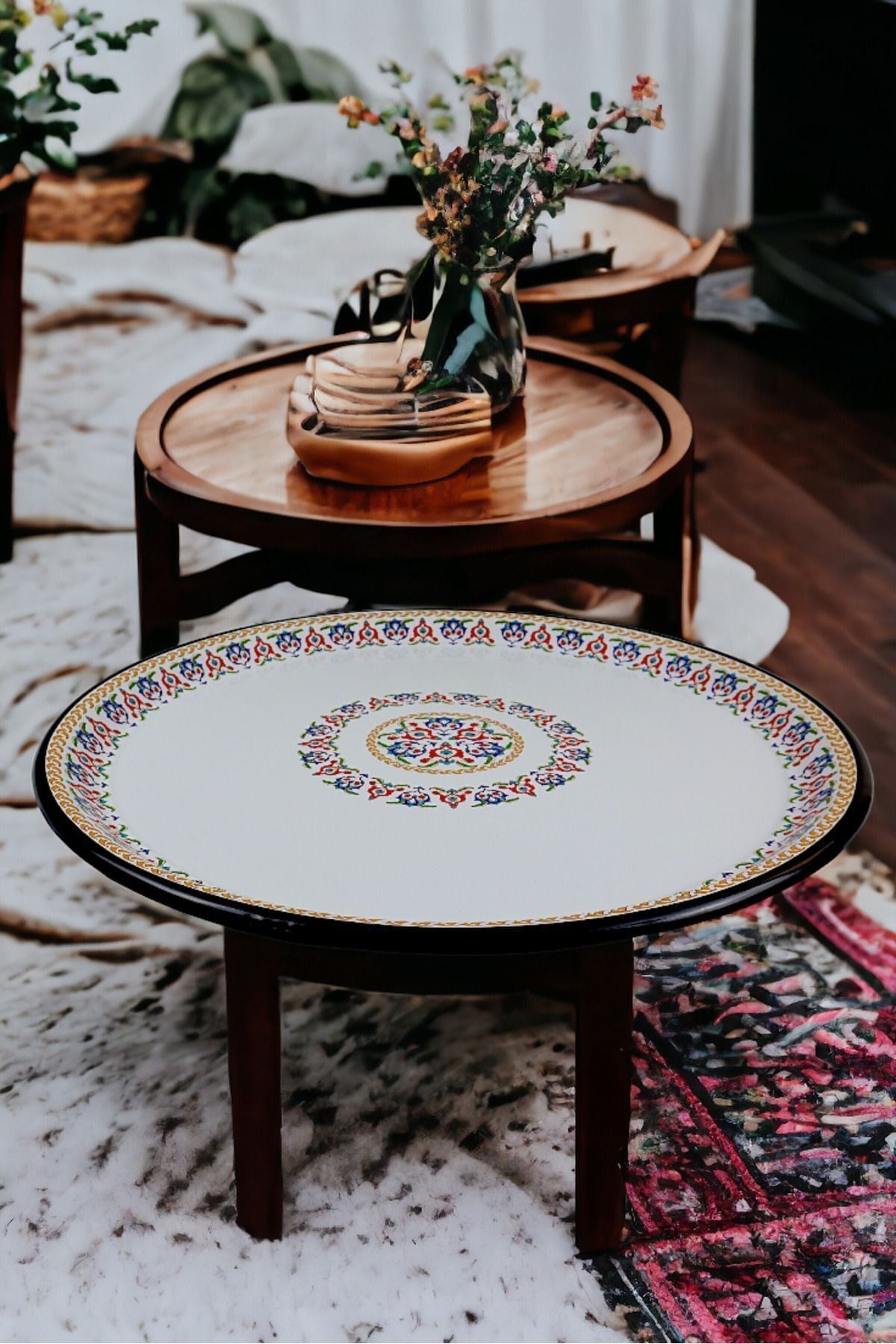 70 No Emaye Sini Sofra, Yemek Sunum Tepsi, Yer Sofrası Çinko ~68 Cm