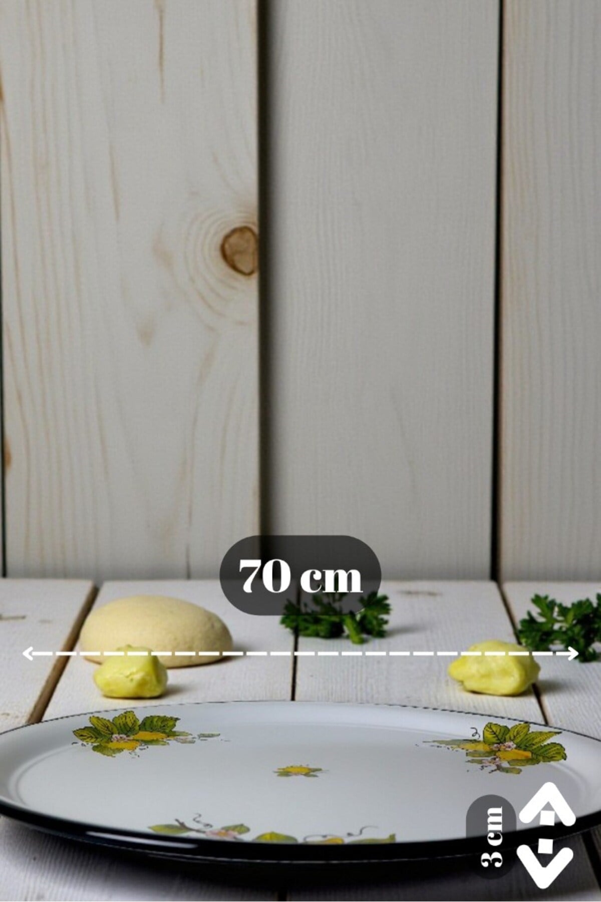 70 No Emaye Sini Sofra, Yemek Sunum Tepsi, Yer Sofrası Çinko ~68 Cm