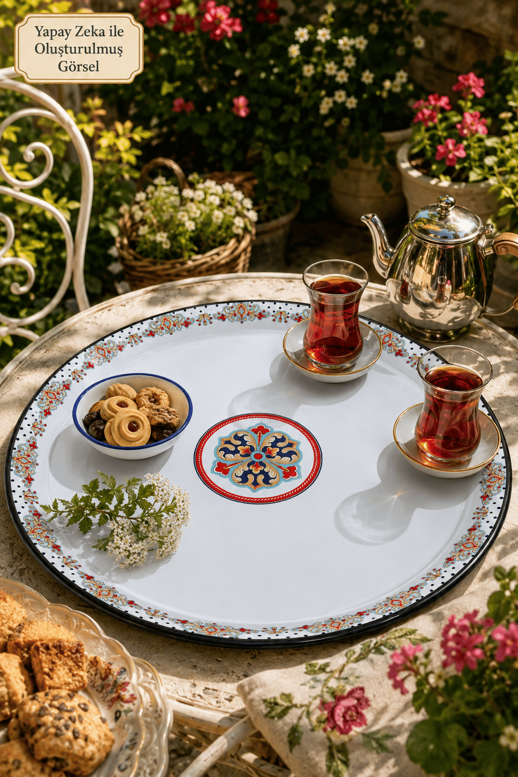 70 No Emaye Sini Sofra, Yemek Sunum Tepsi, Yer Sofrası Çinko ~68 Cm