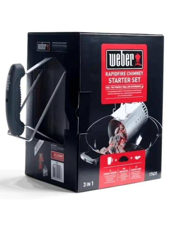 Weber Rapidfire Chimney Starter Set 17631 Kömür Briketleri, Çıra Küpleri ve Baca