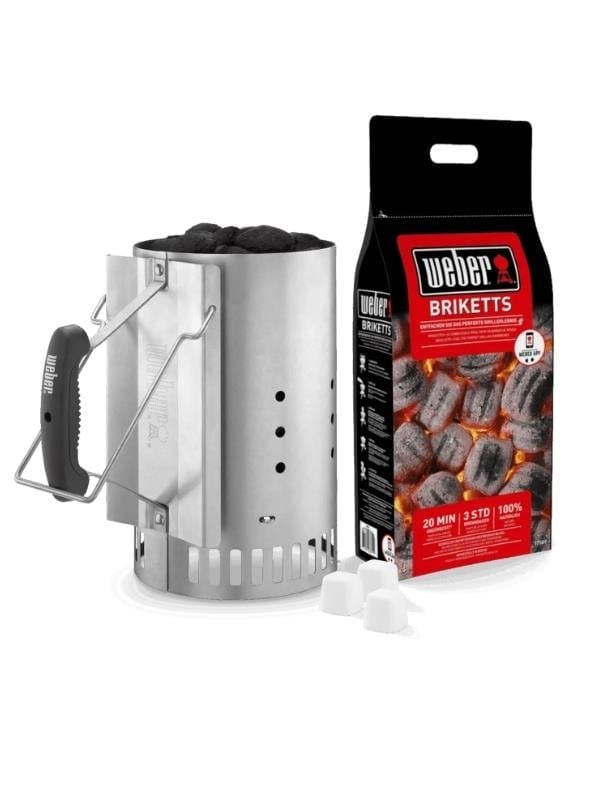 Weber Rapidfire Chimney Starter Set 17631 Kömür Briketleri, Çıra Küpleri ve Baca