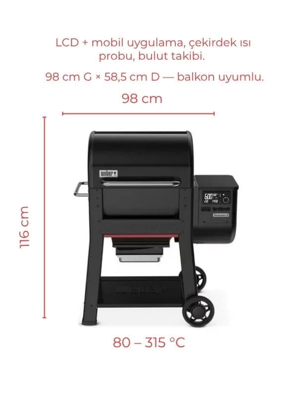 Weber Searwood® 600 Peletli Barbekü (Wi-Fi • DirectFlame™ • SmokeBoost™) 