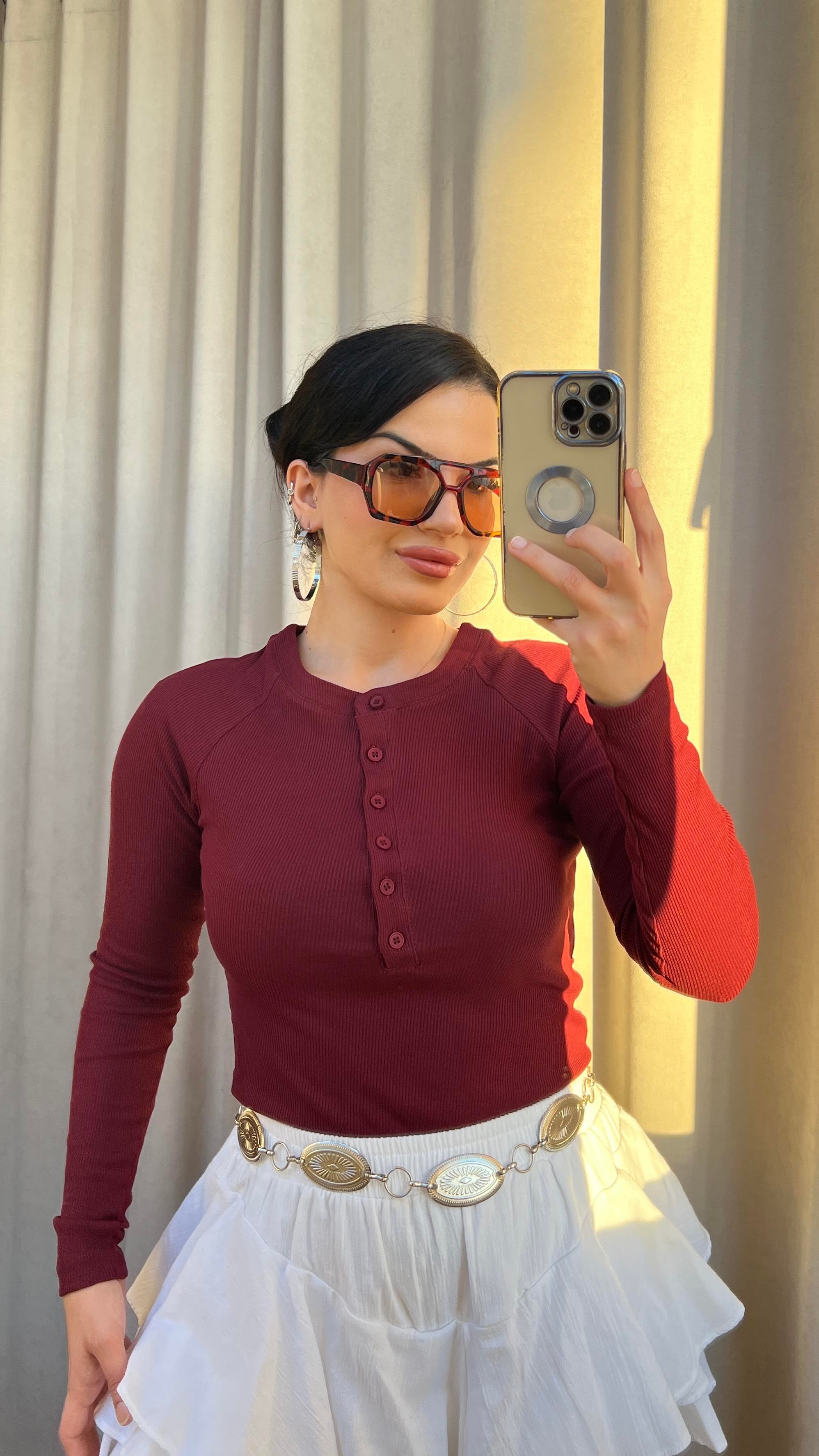 BORDO KENDİNDEN FİTİLLİ İTALYAN KOL BLUZ