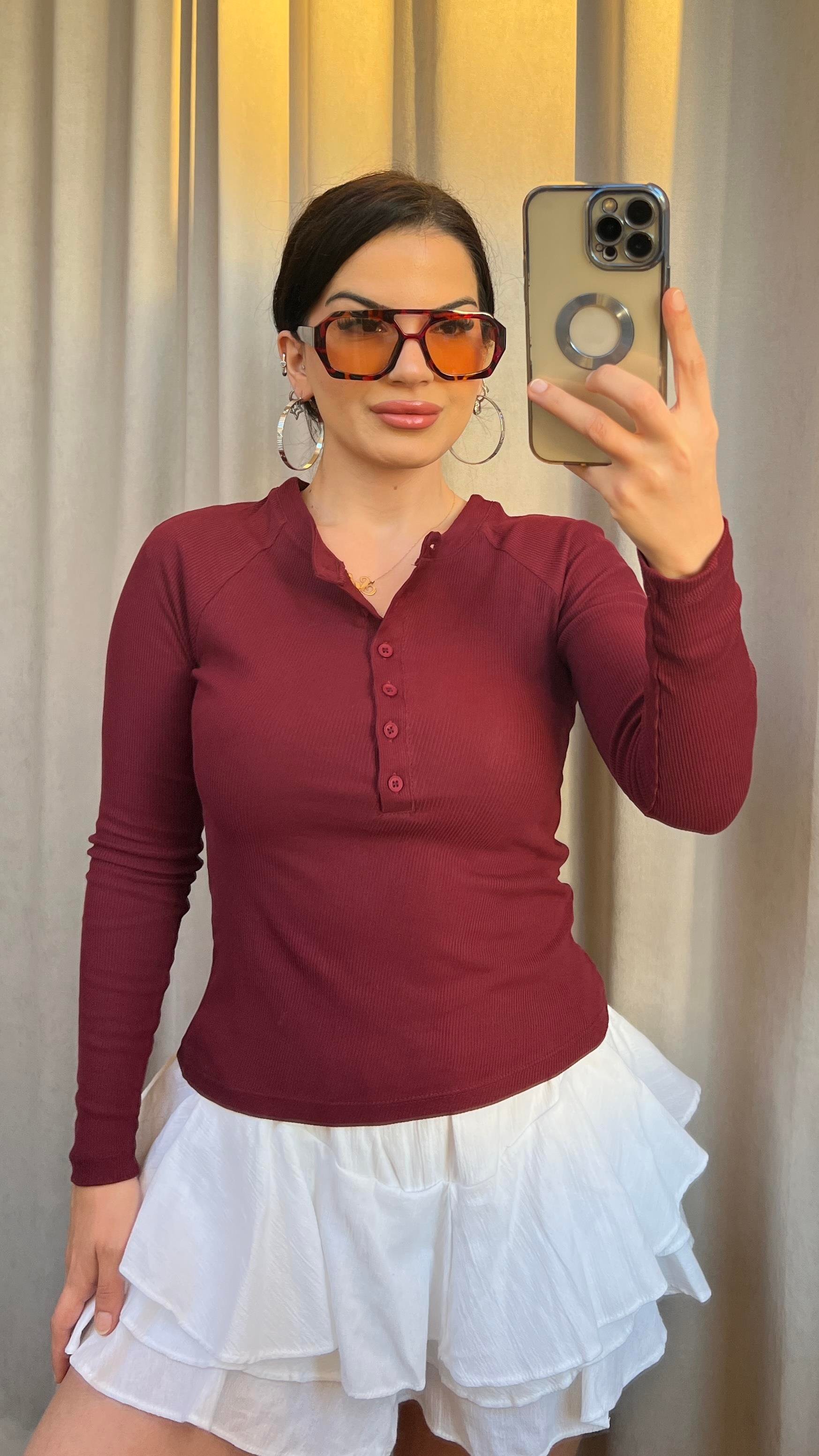 BORDO KENDİNDEN FİTİLLİ İTALYAN KOL BLUZ
