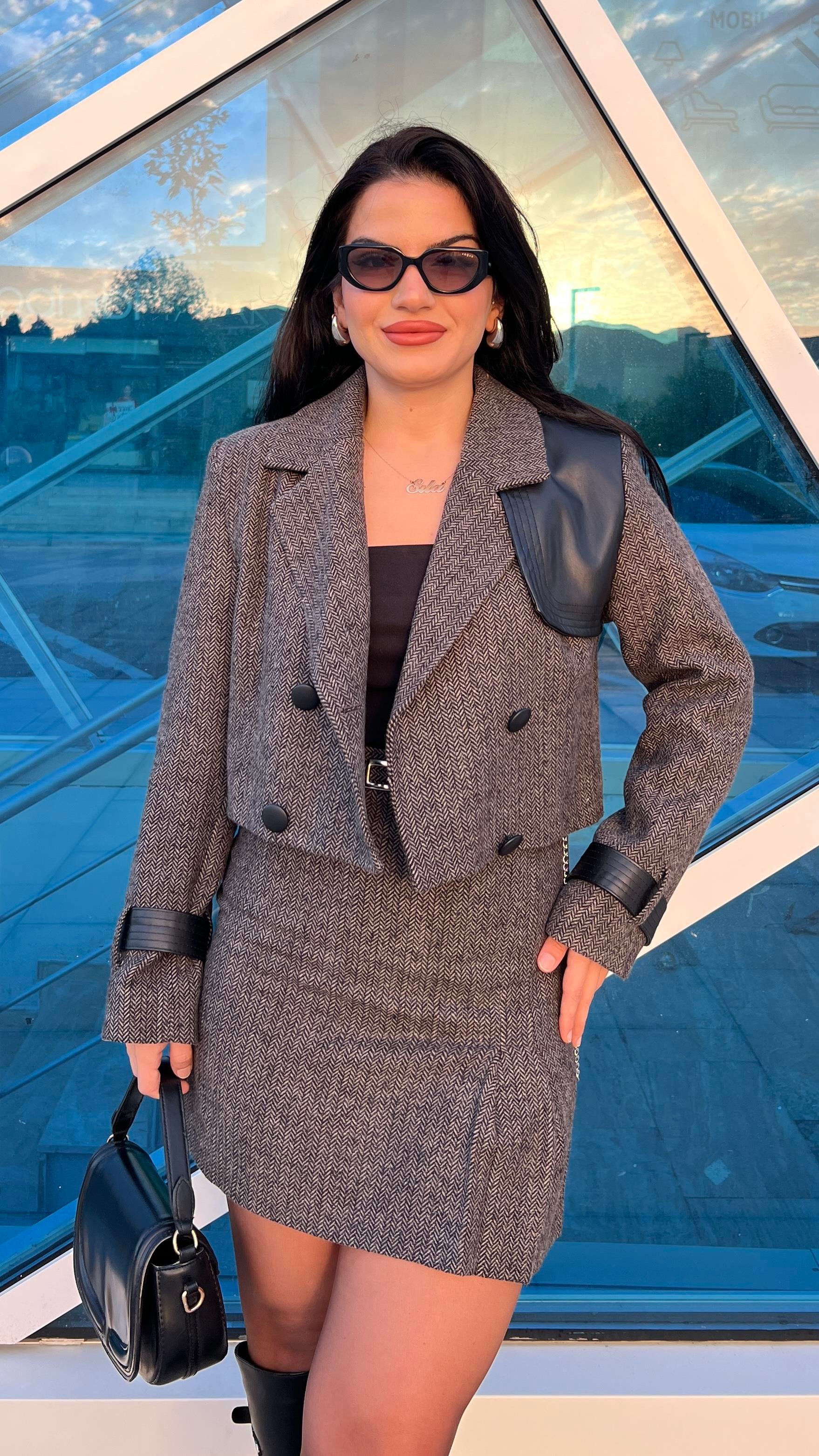 ÇİZGİLİ BALIK SIRTI DESEN CEKET